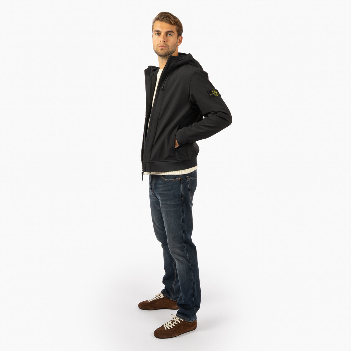 Stone Island Soft Shell Jack Zwart | SHELL-R_E.DYE® TECHNOLOGY