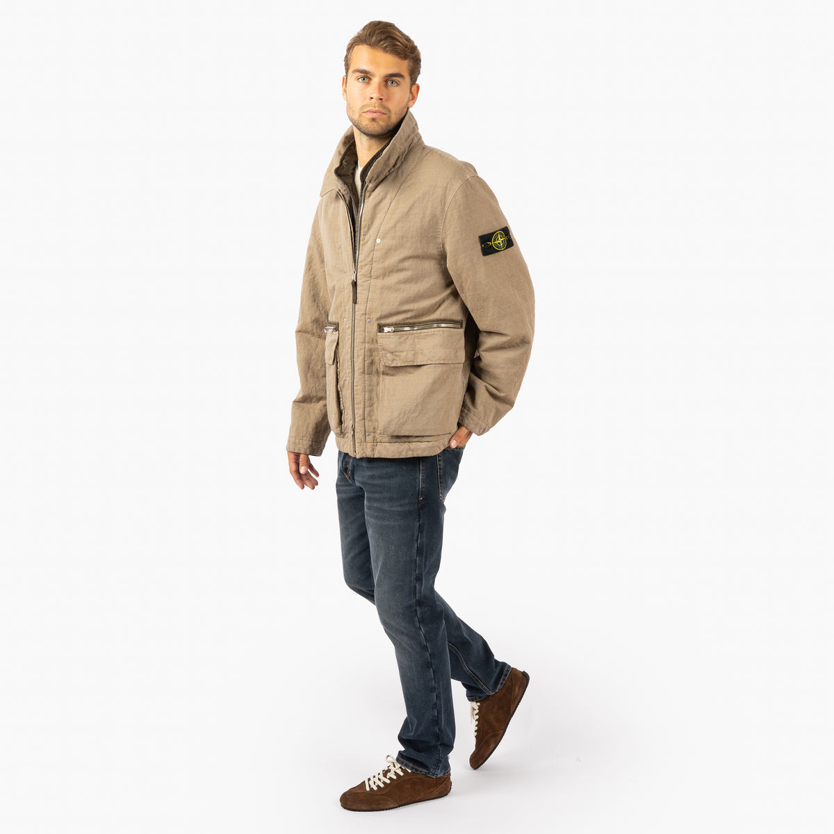 Stone Island Field Jacket Beige | Diagonal Cotton Wool-TC