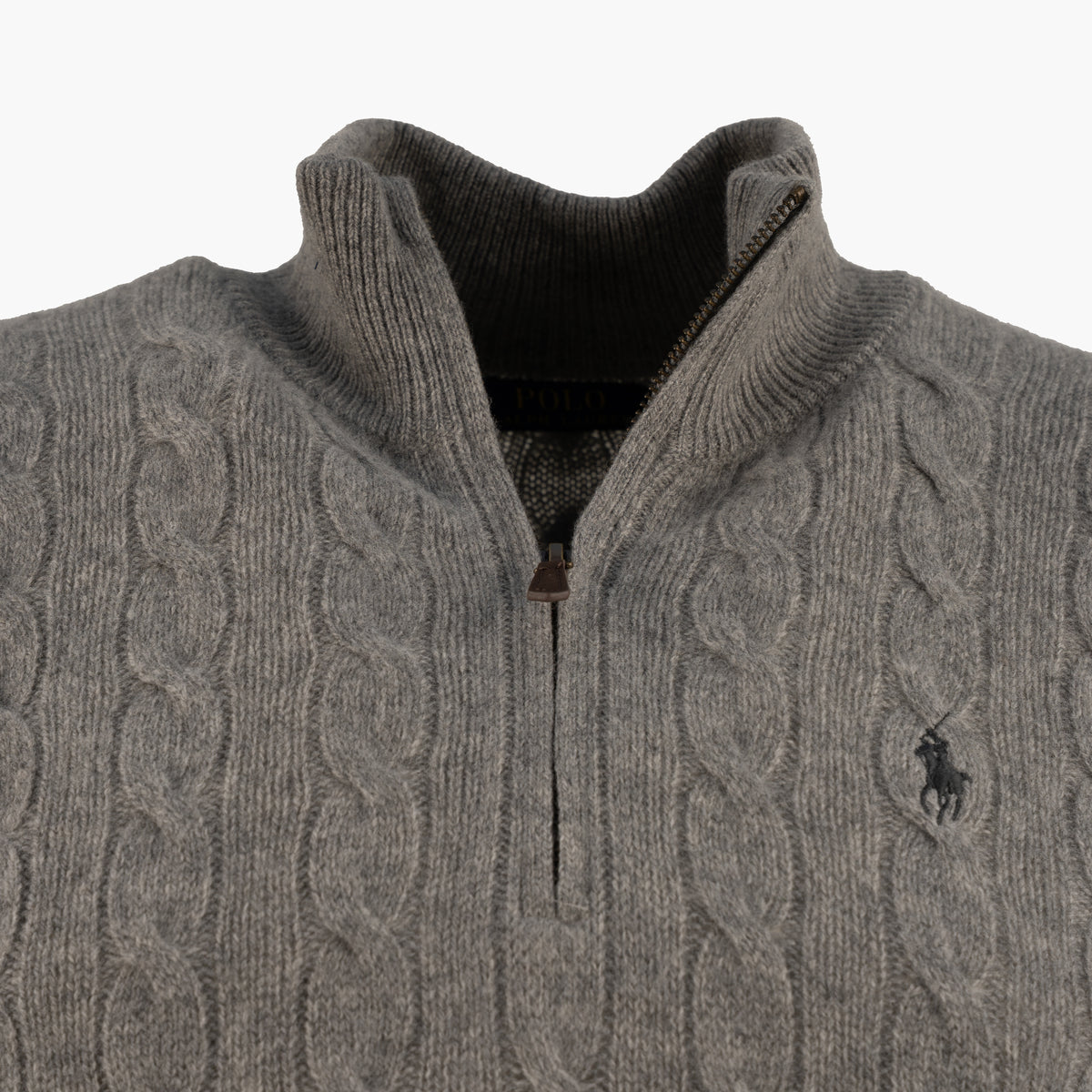Ralph Lauren Gebreide Kabeltrui met Rits Grijs | Cable-Knit Cotton