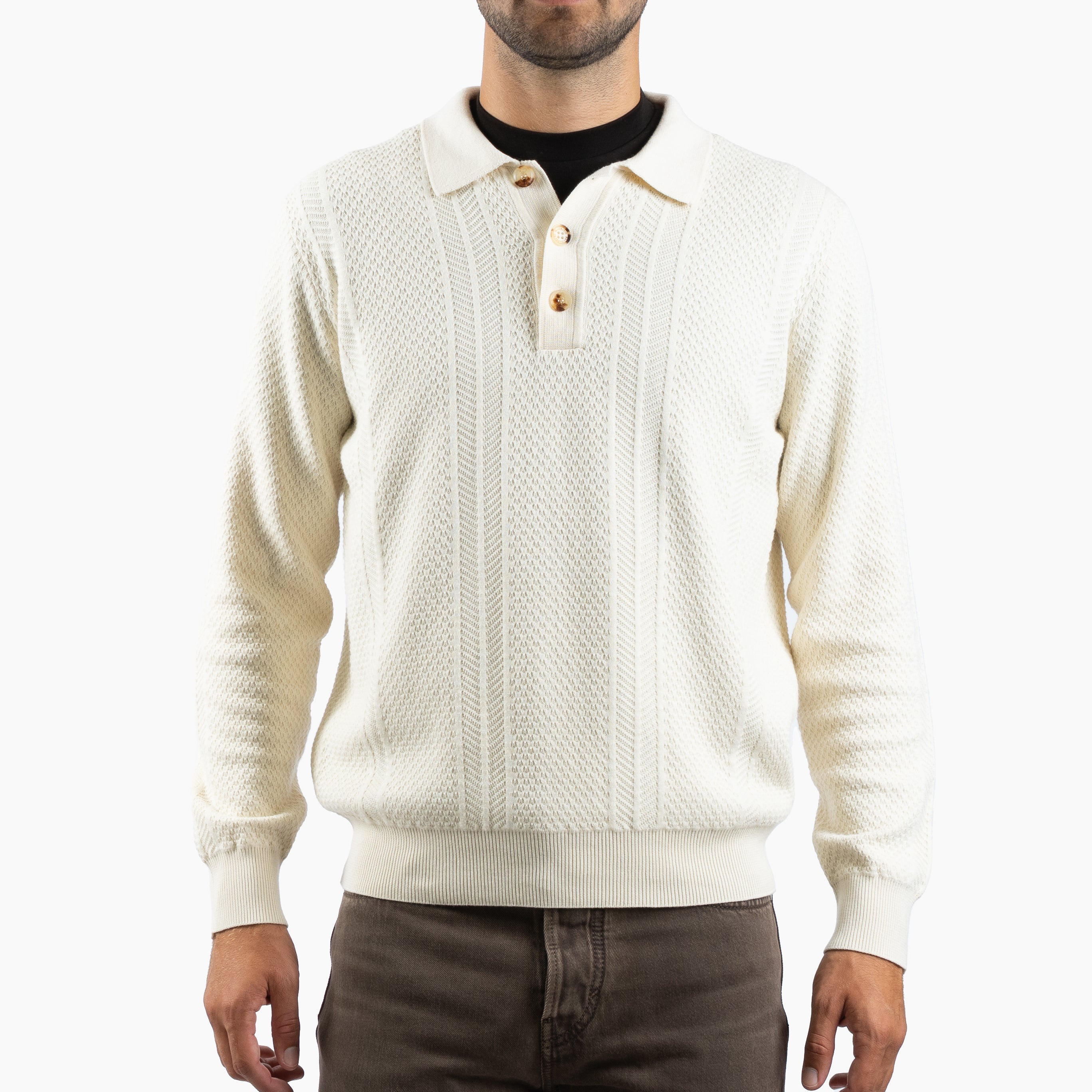 Maurizio Baldassari Gebreide Trui met Polokraag Crème | Mixed Stitch Polo 3B