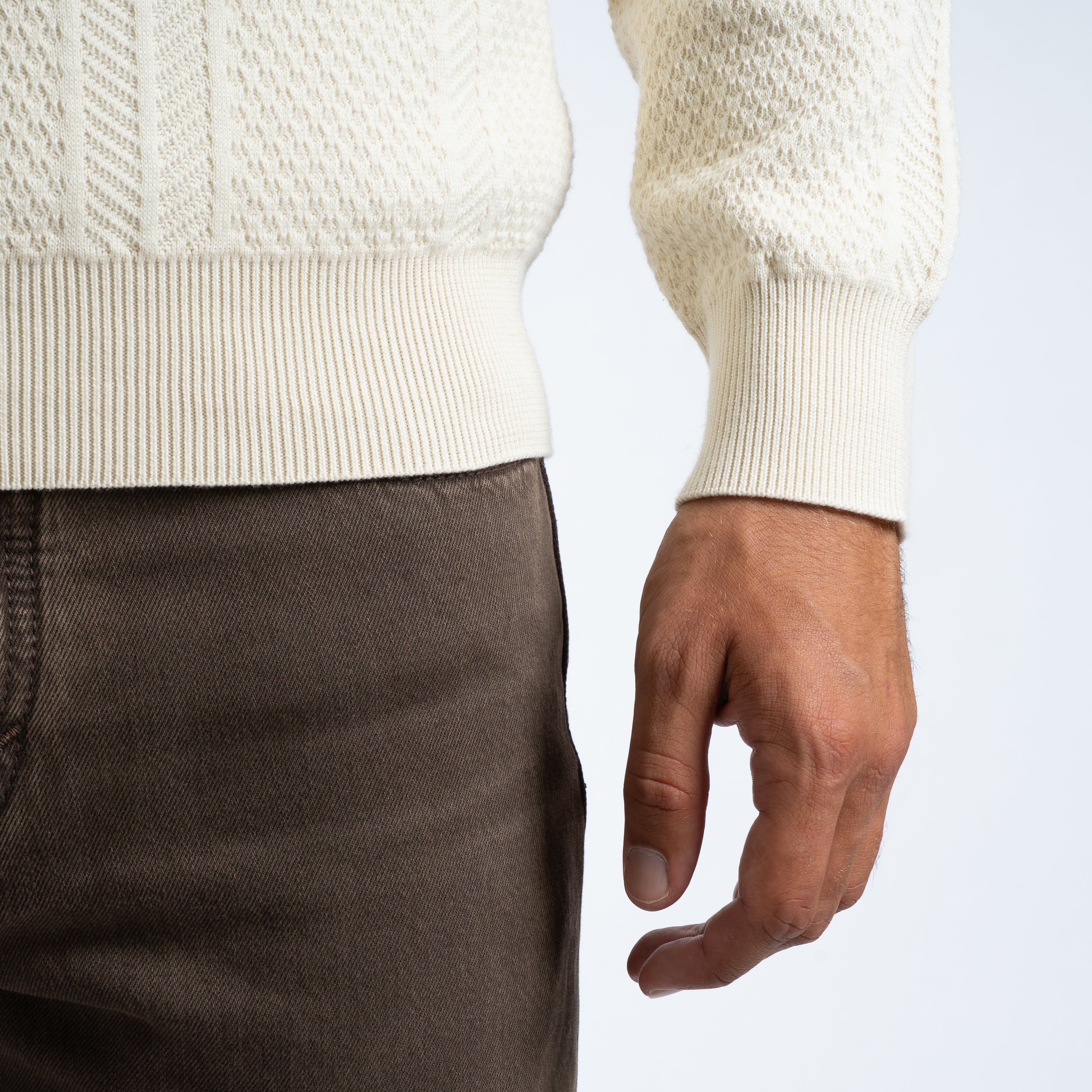 Maurizio Baldassari Gebreide Trui met Polokraag Crème | Mixed Stitch Polo 3B
