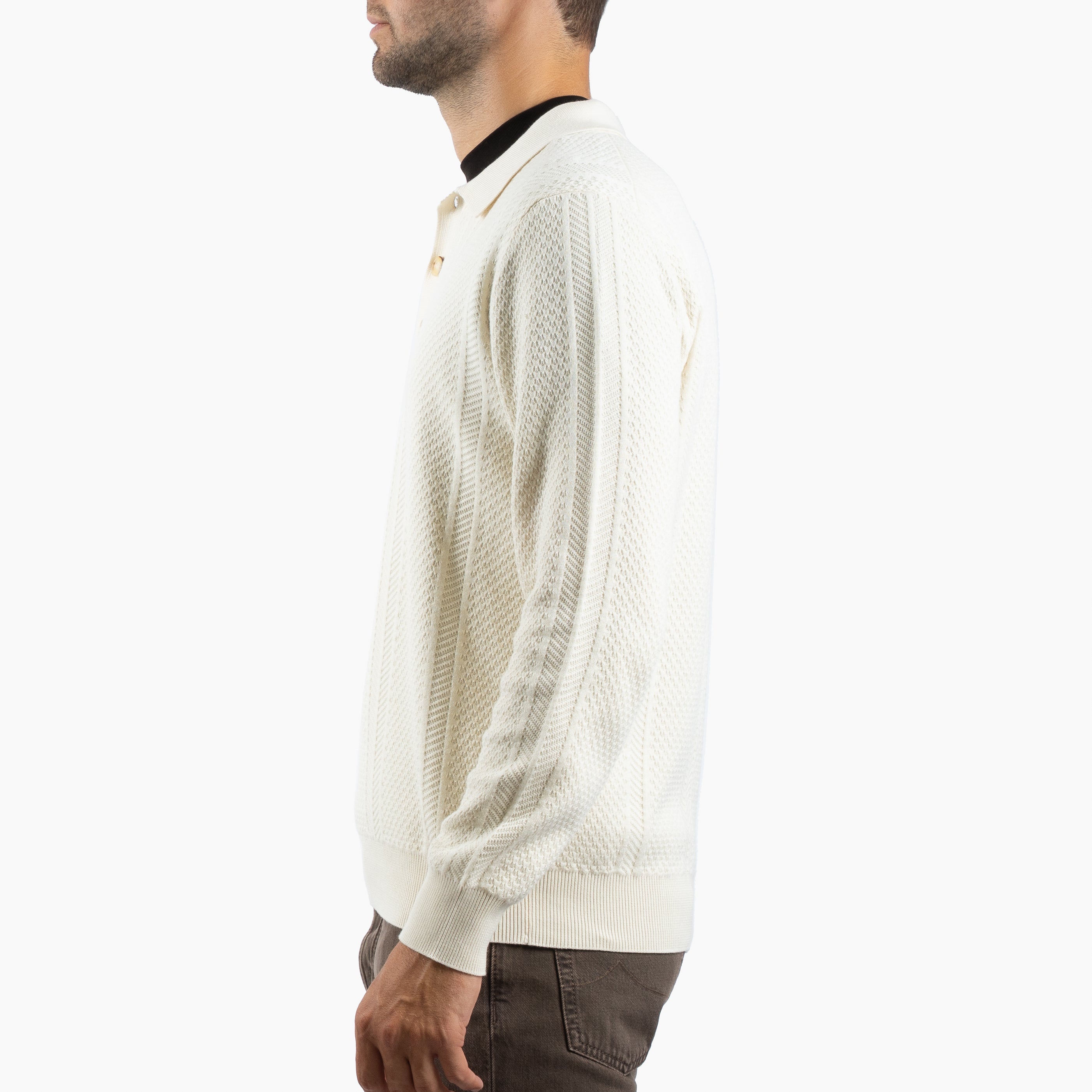 Maurizio Baldassari Gebreide Trui met Polokraag Crème | Mixed Stitch Polo 3B
