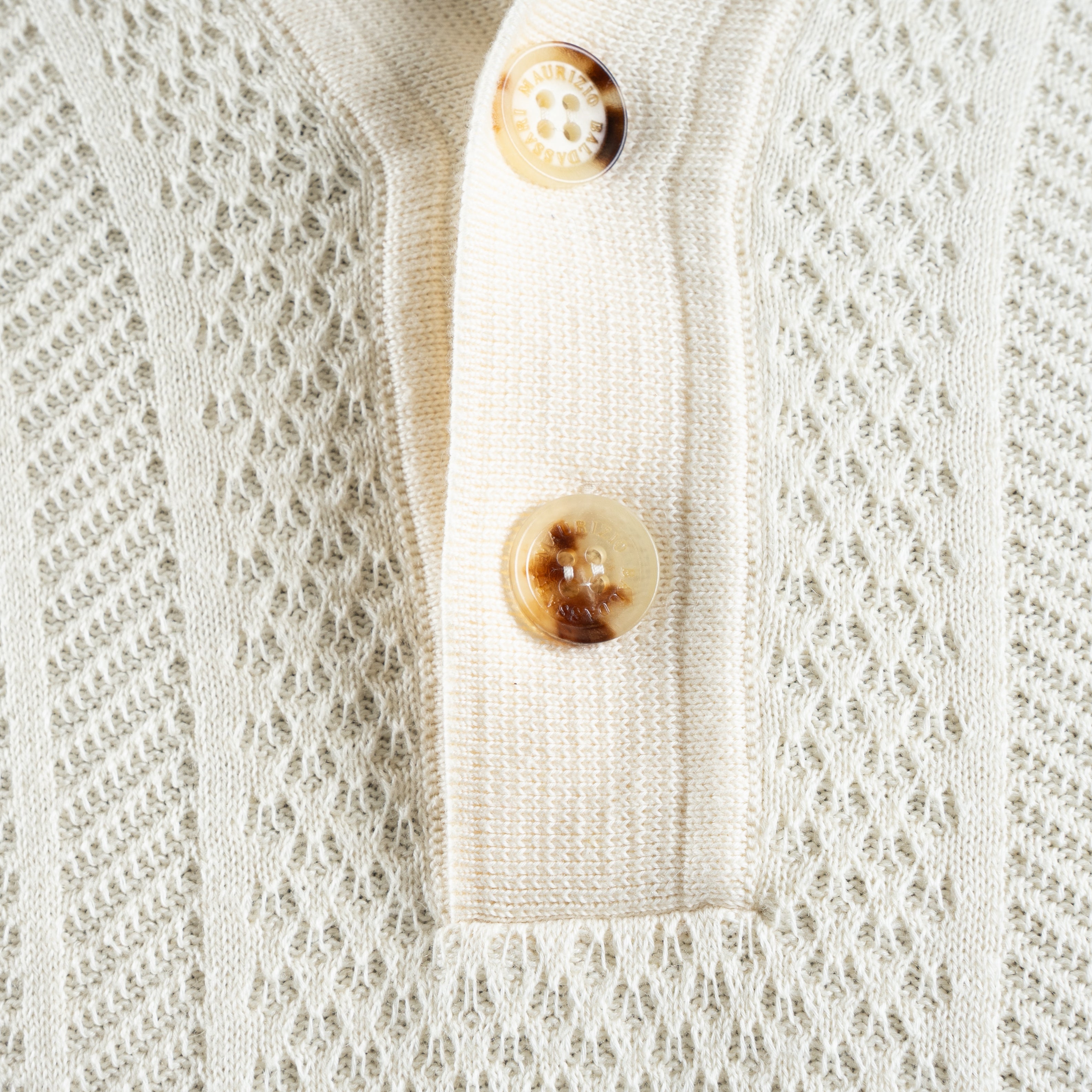 Maurizio Baldassari Gebreide Trui met Polokraag Crème | Mixed Stitch Polo 3B