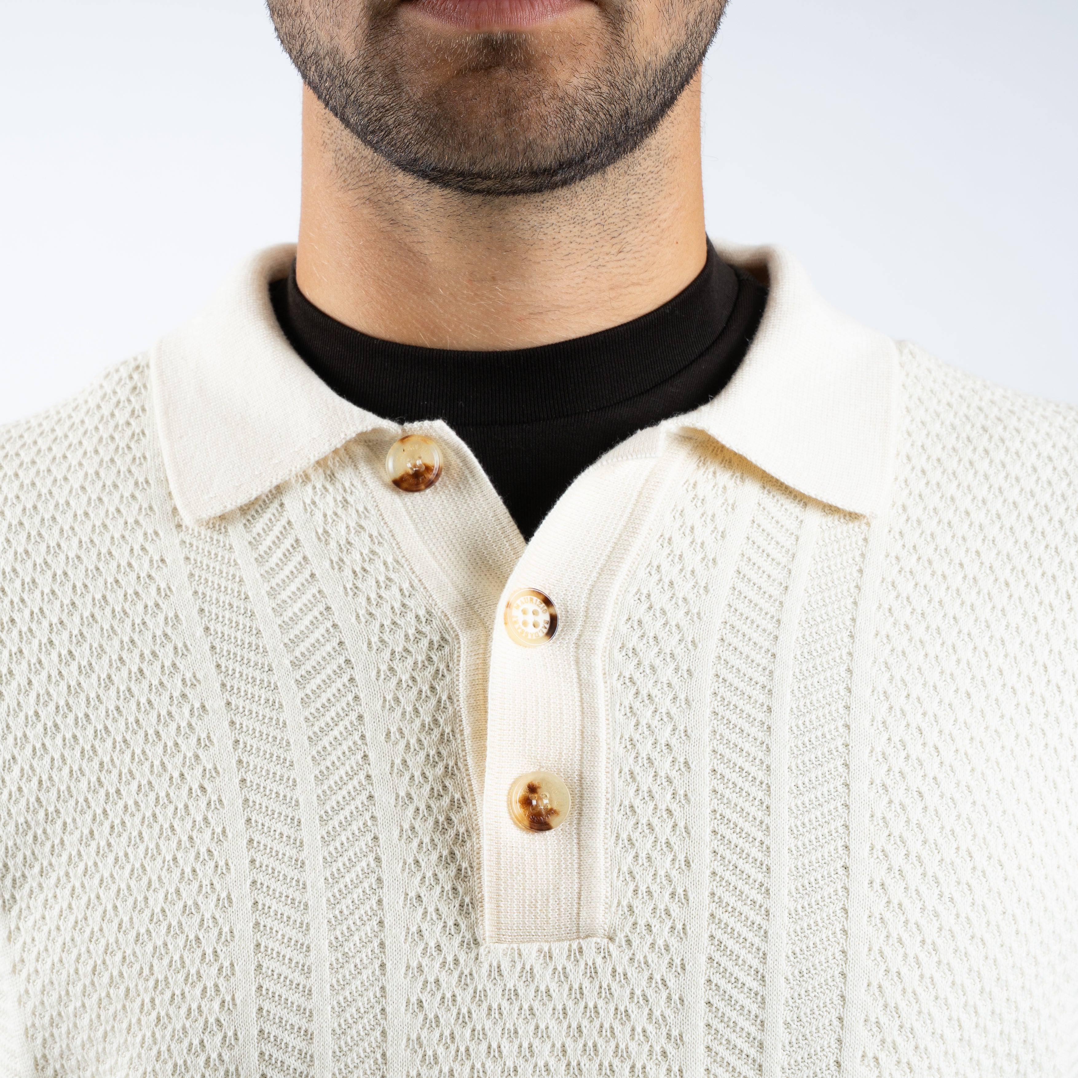 Maurizio Baldassari Gebreide Trui met Polokraag Crème | Mixed Stitch Polo 3B