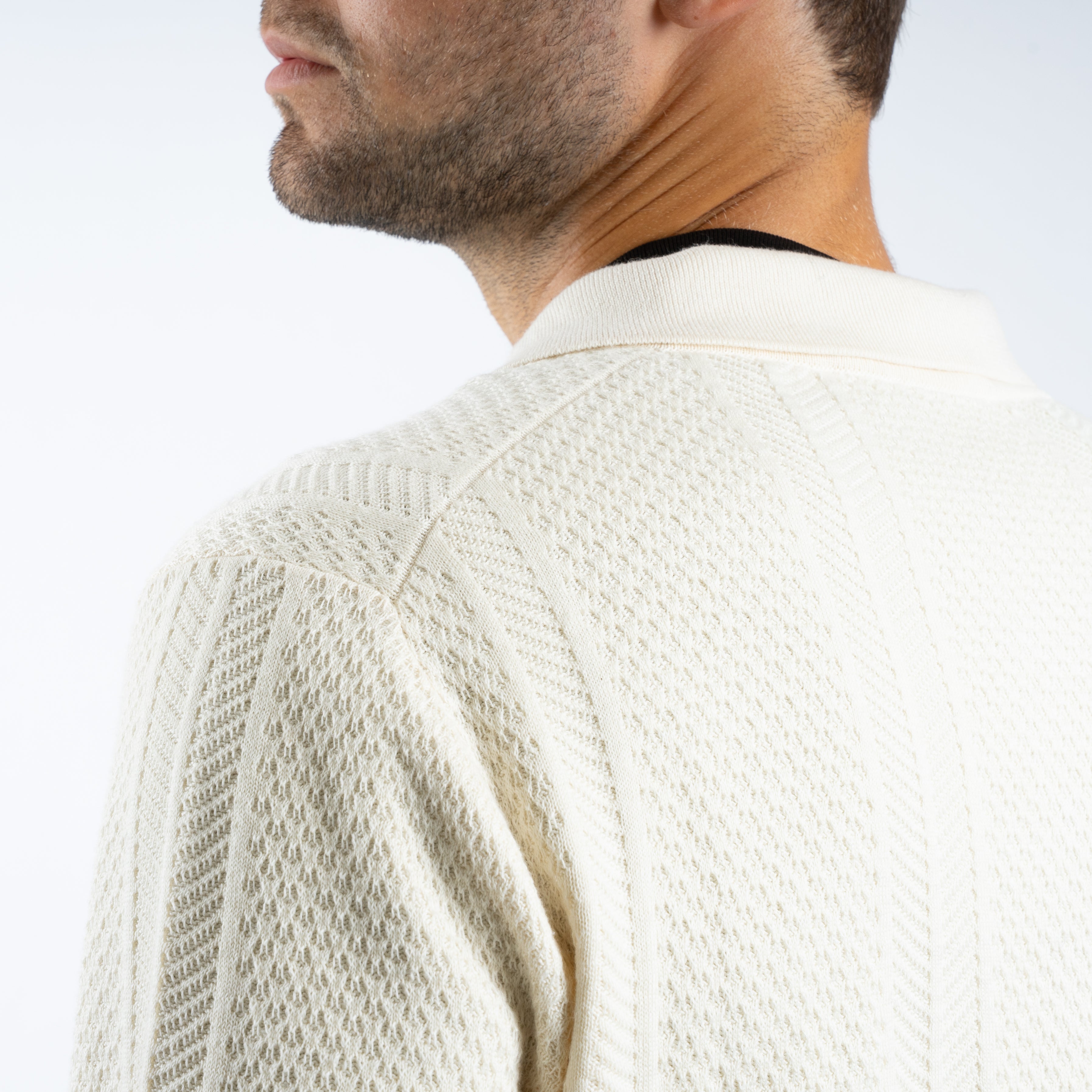 Maurizio Baldassari Gebreide Trui met Polokraag Crème | Mixed Stitch Polo 3B