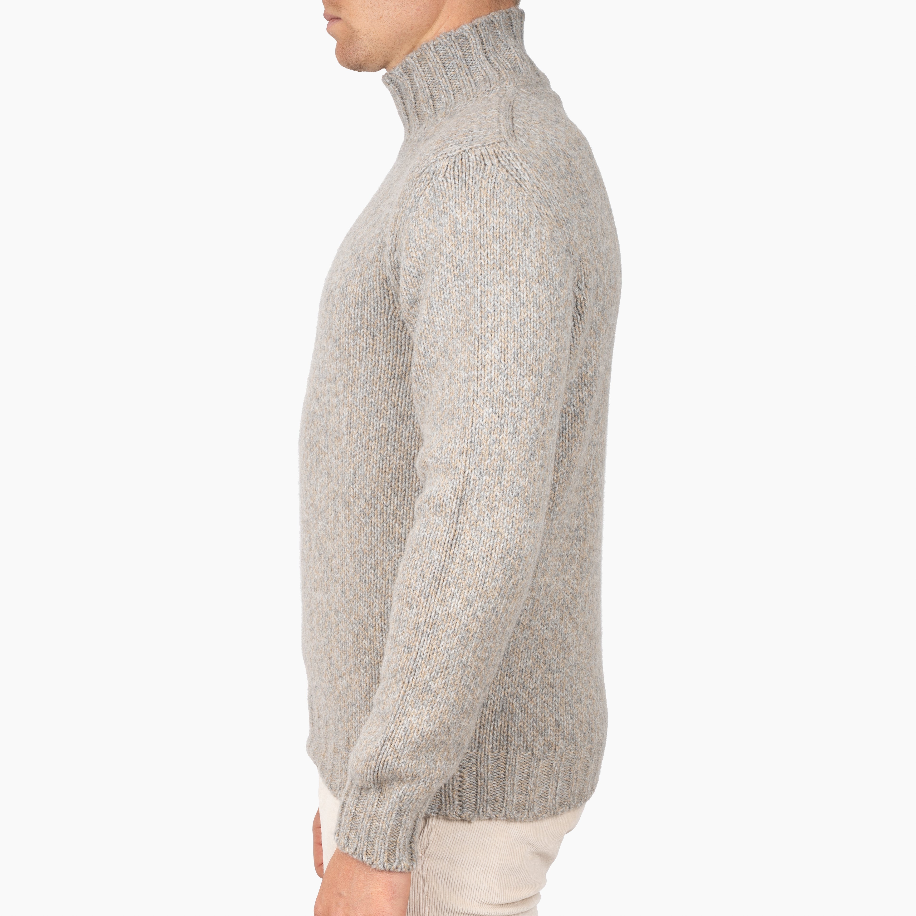 Fedeli Gebreide Turtleneck Trui Beige & Grijs | Onda Baby Alpaca