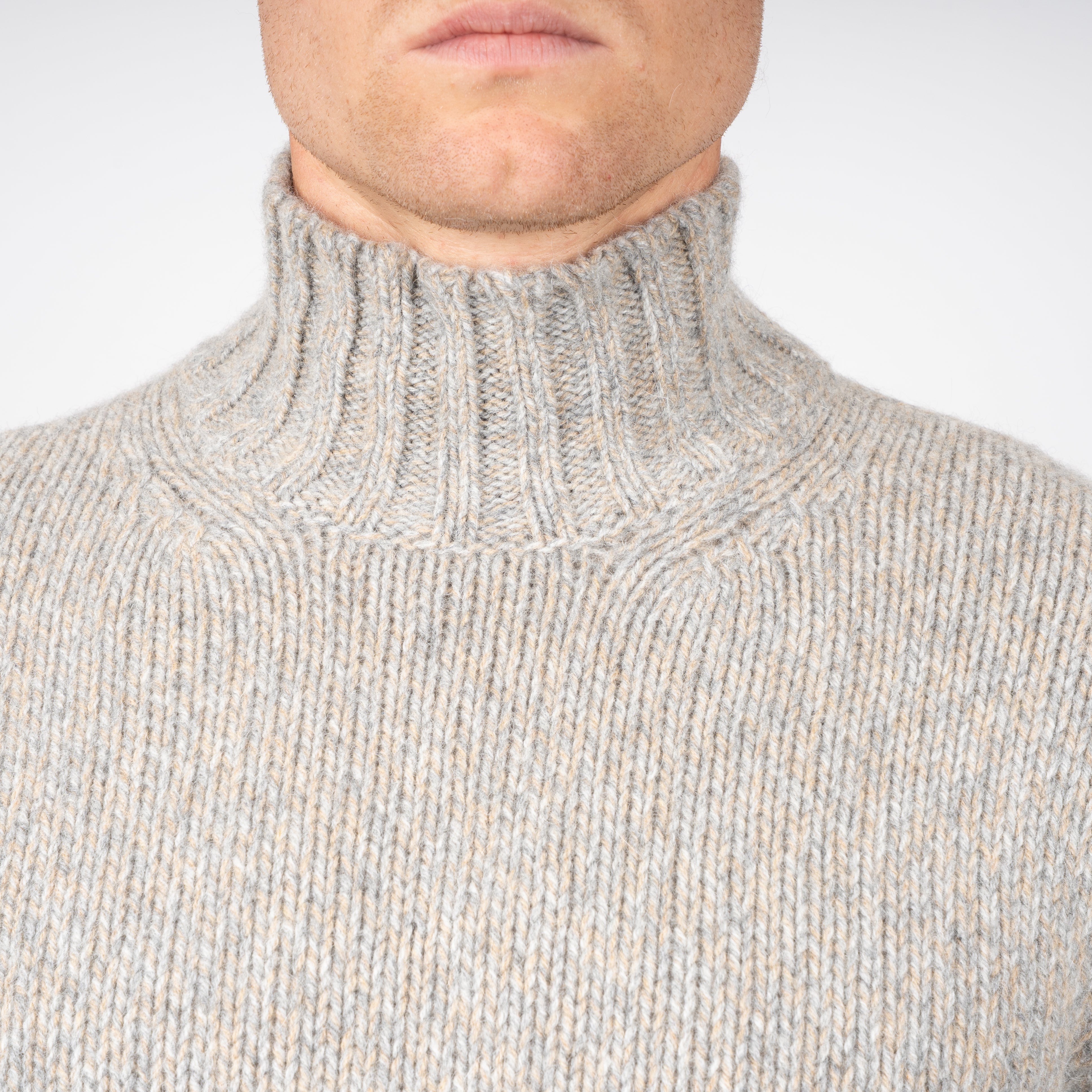 Fedeli Gebreide Turtleneck Trui Beige & Grijs | Onda Baby Alpaca