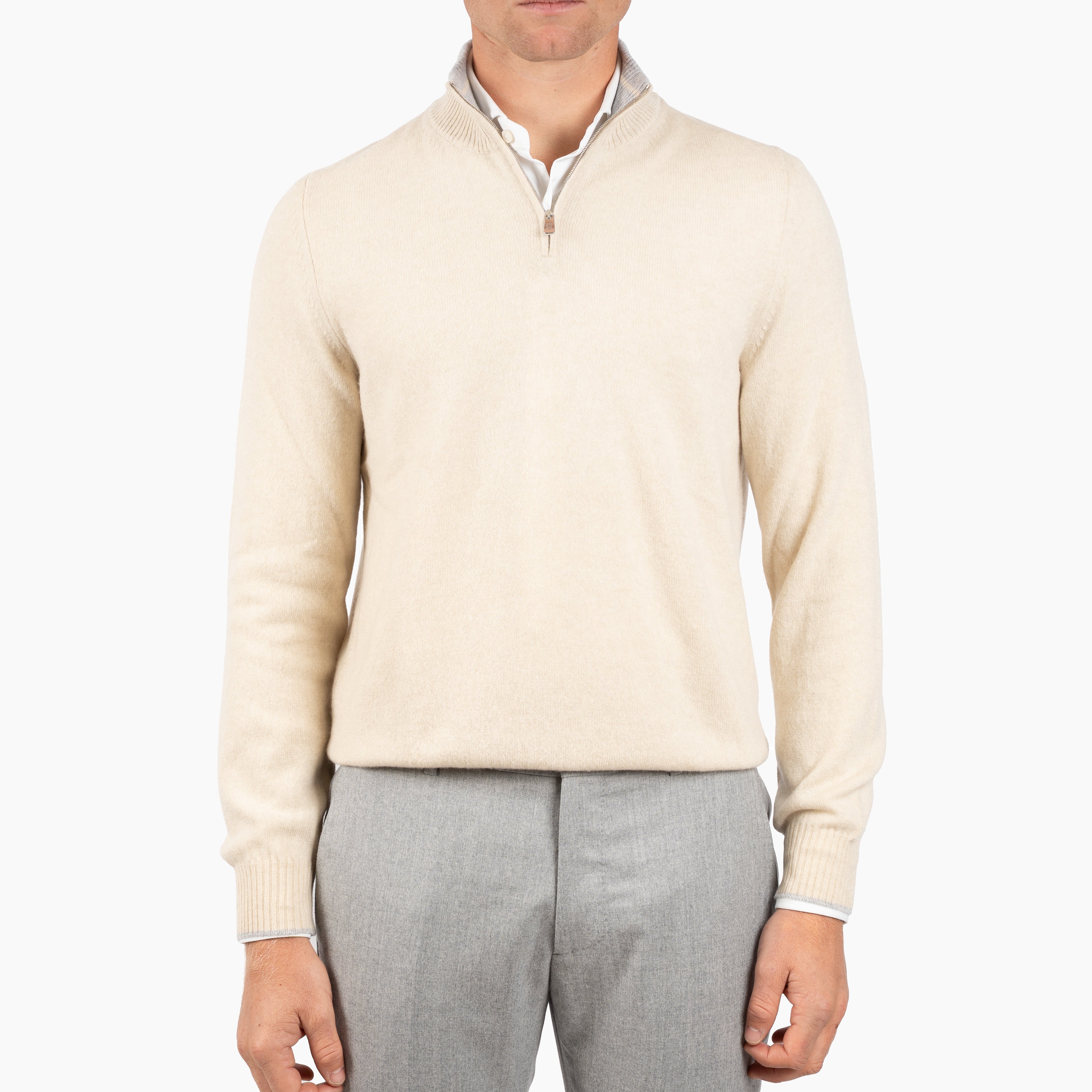 Fedeli Gebreide Trui met Rits Beige | Favonio Persia Cashmere