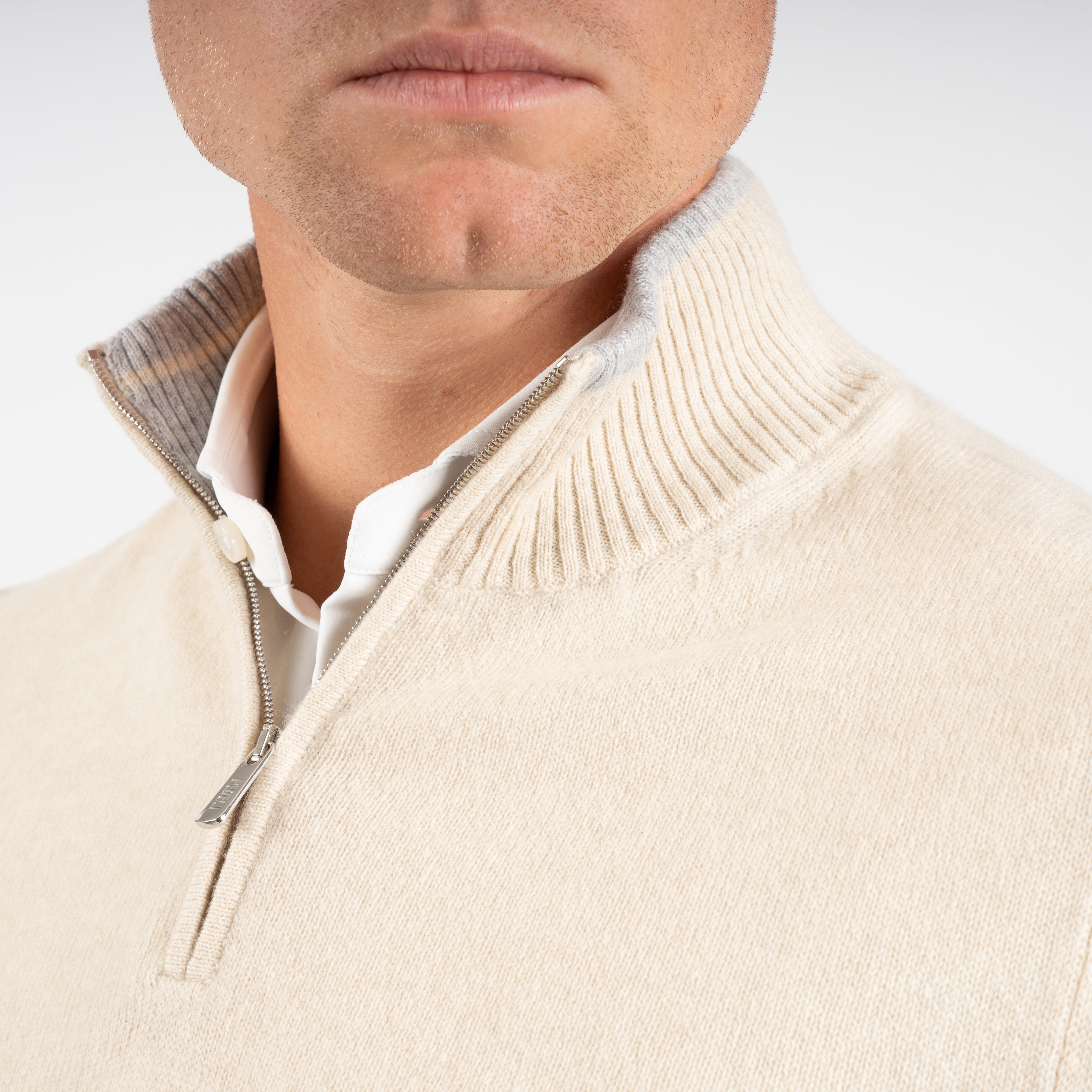 Fedeli Gebreide Trui met Rits Beige | Favonio Persia Cashmere