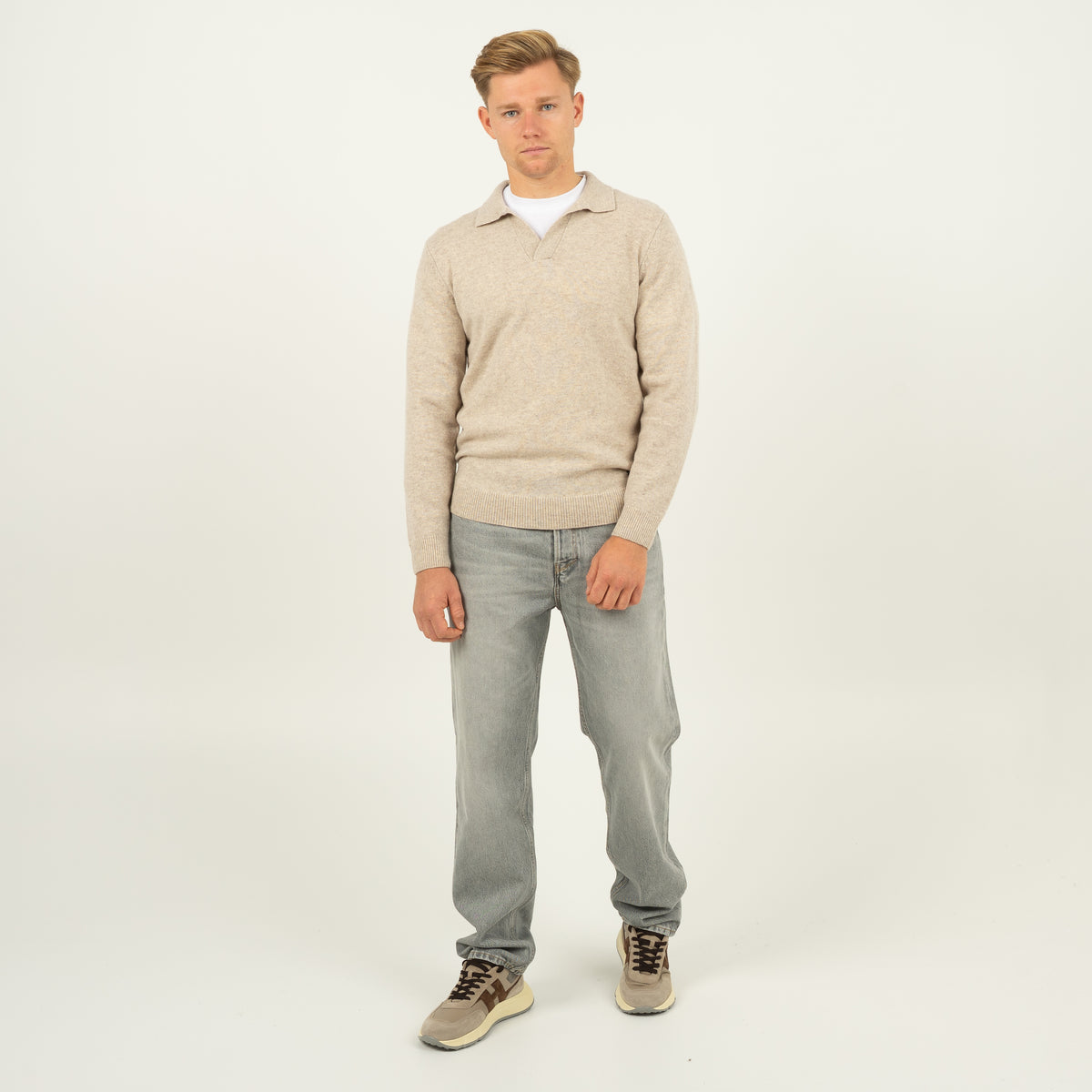 SEVEN DIALS Gebreide Trui Buttonless Polokraag Beige | Dakar