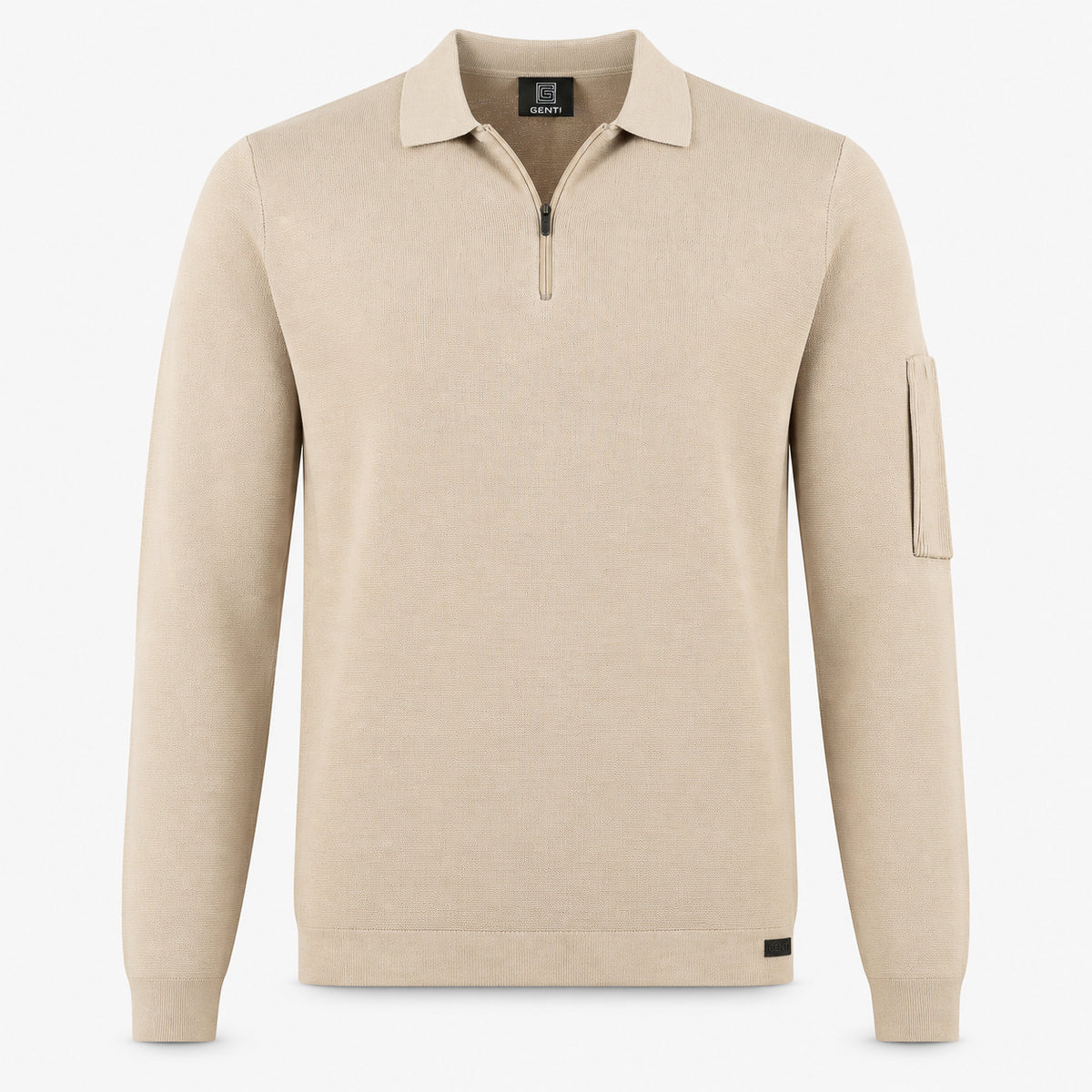 Genti Polo Lange Mouw met Rits Beige | Cool Dry