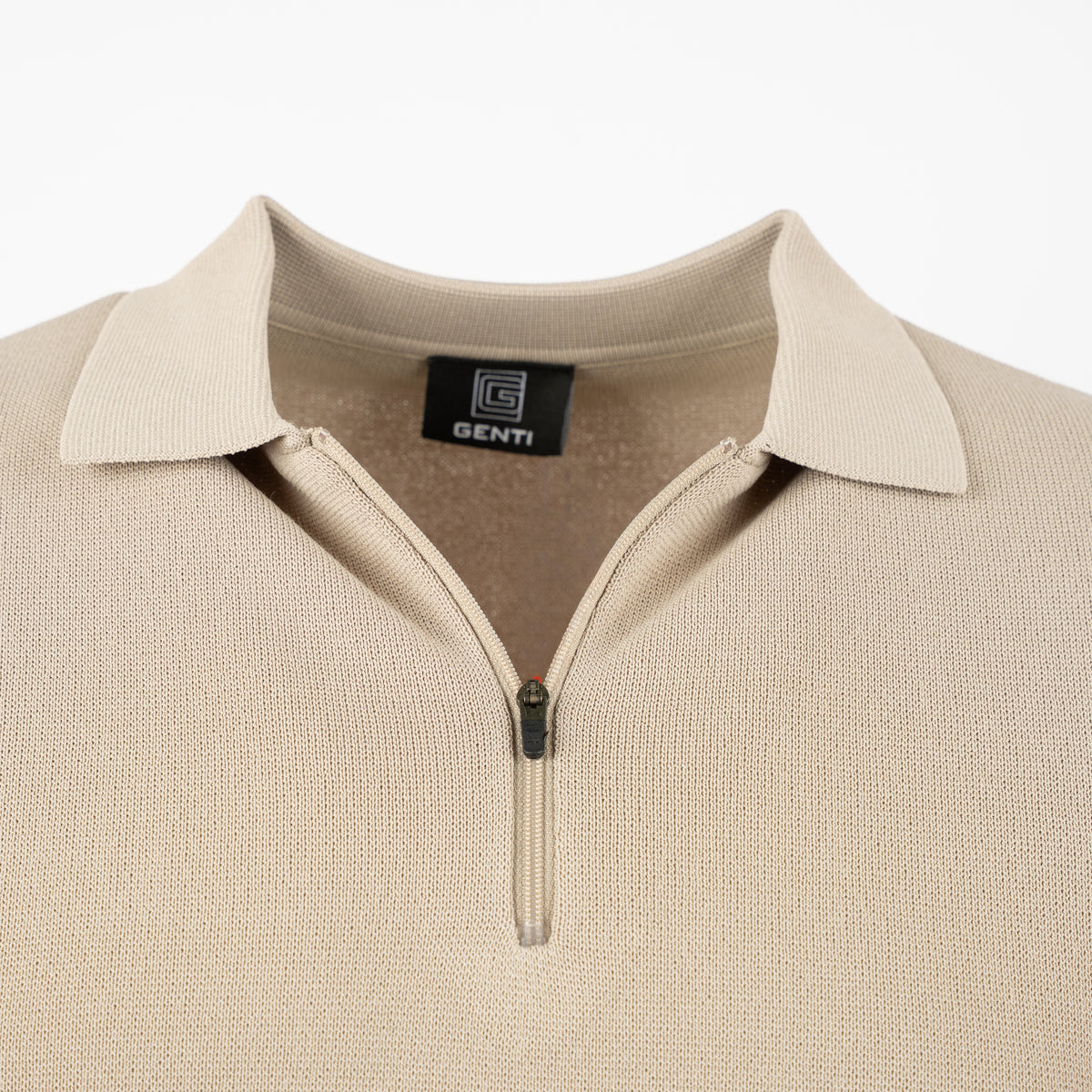 Genti Polo Lange Mouw met Rits Beige | Cool Dry