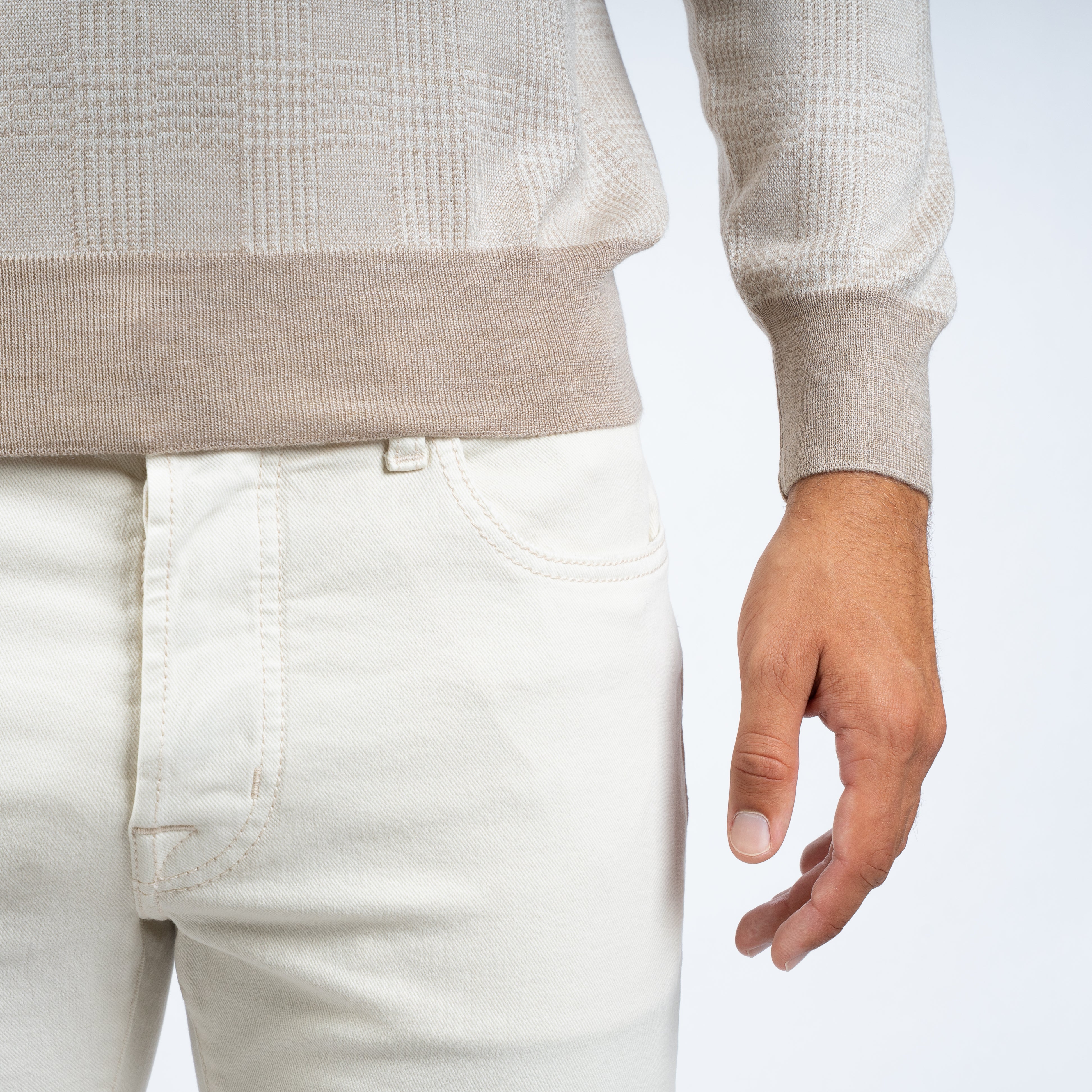 Gran Sasso Gebreide Polo Lange Mouw Beige Ruit | Wool & Silk