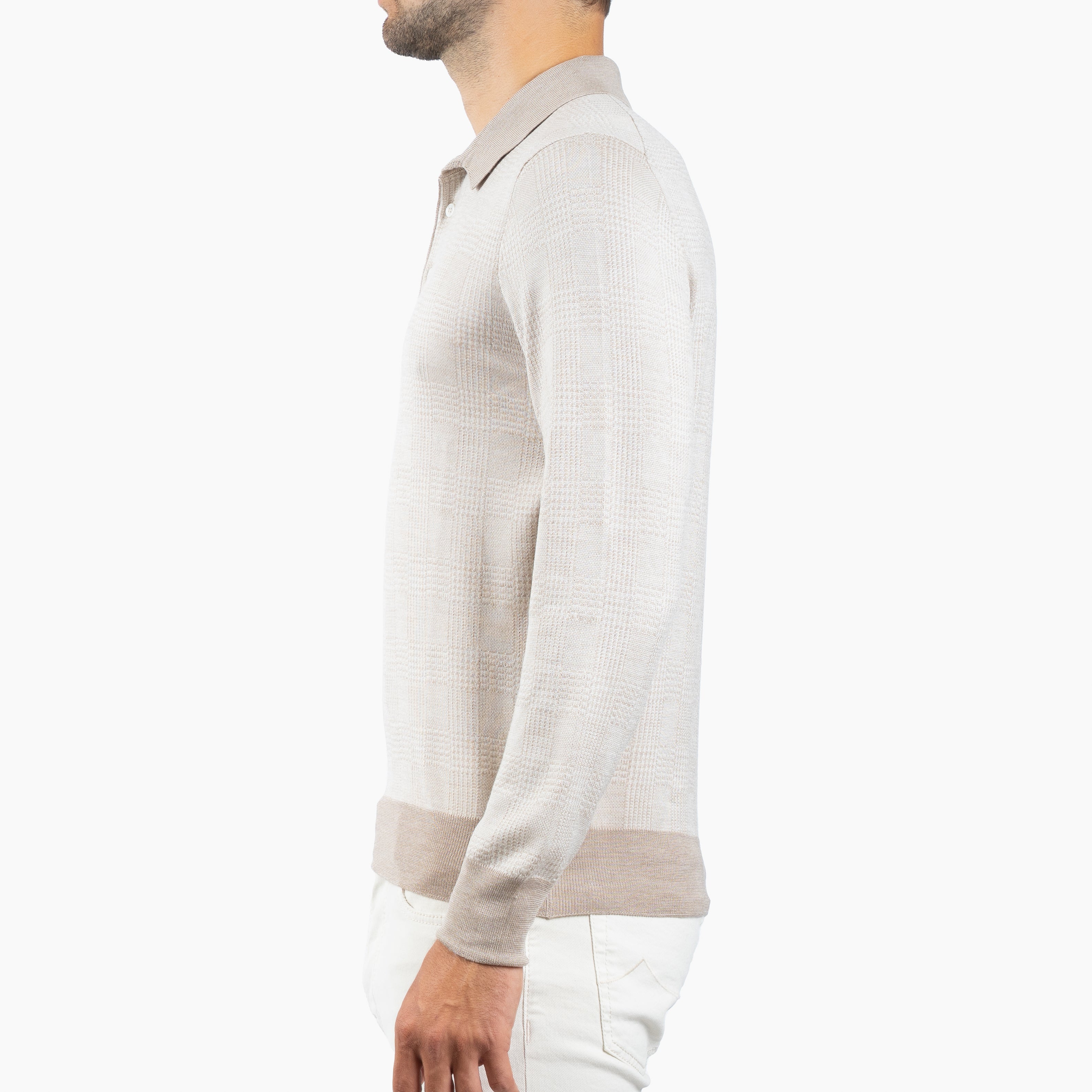 Gran Sasso Gebreide Polo Lange Mouw Beige Ruit | Wool & Silk