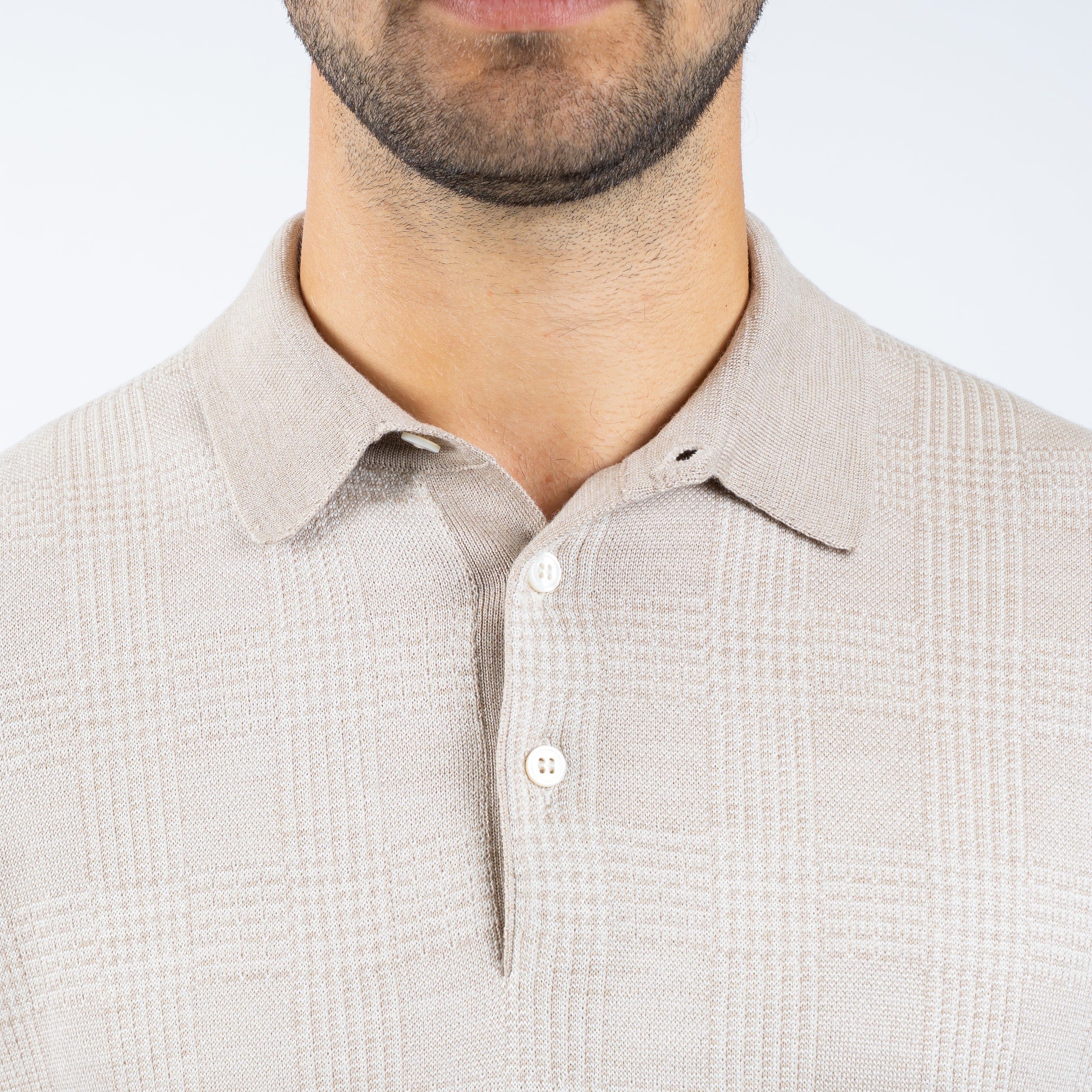 Gran Sasso Gebreide Polo Lange Mouw Beige Ruit | Wool & Silk