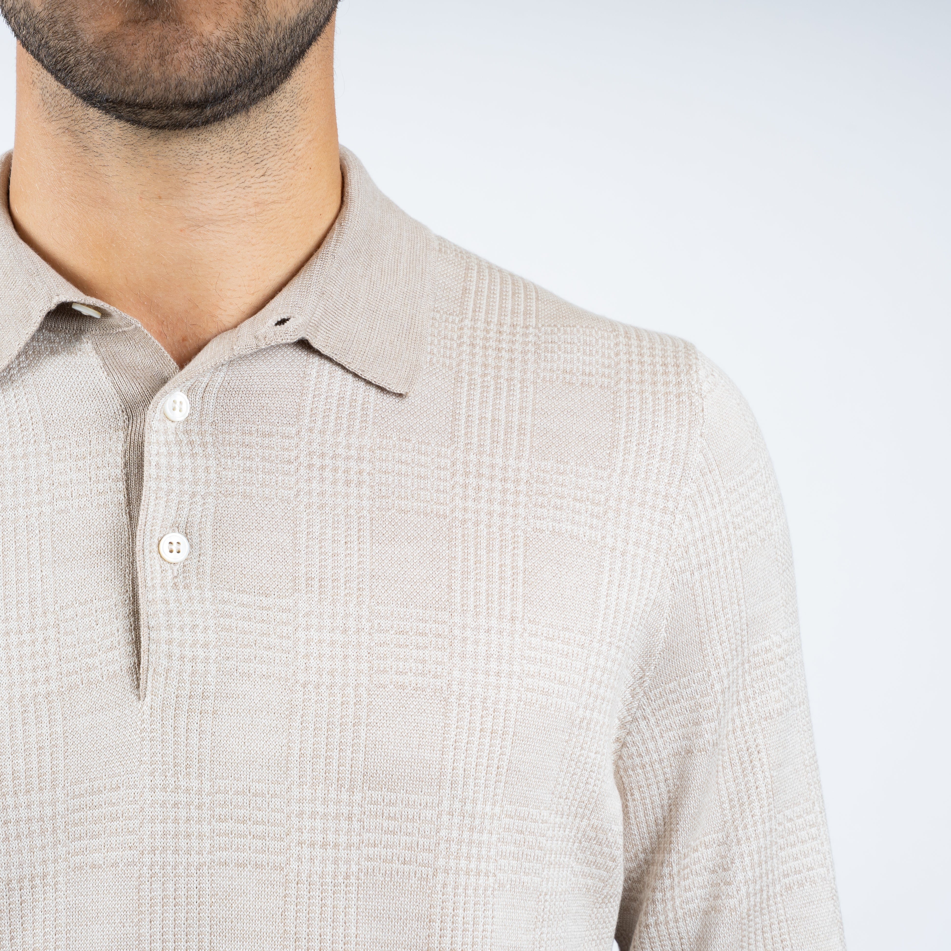 Gran Sasso Gebreide Polo Lange Mouw Beige Ruit | Wool & Silk