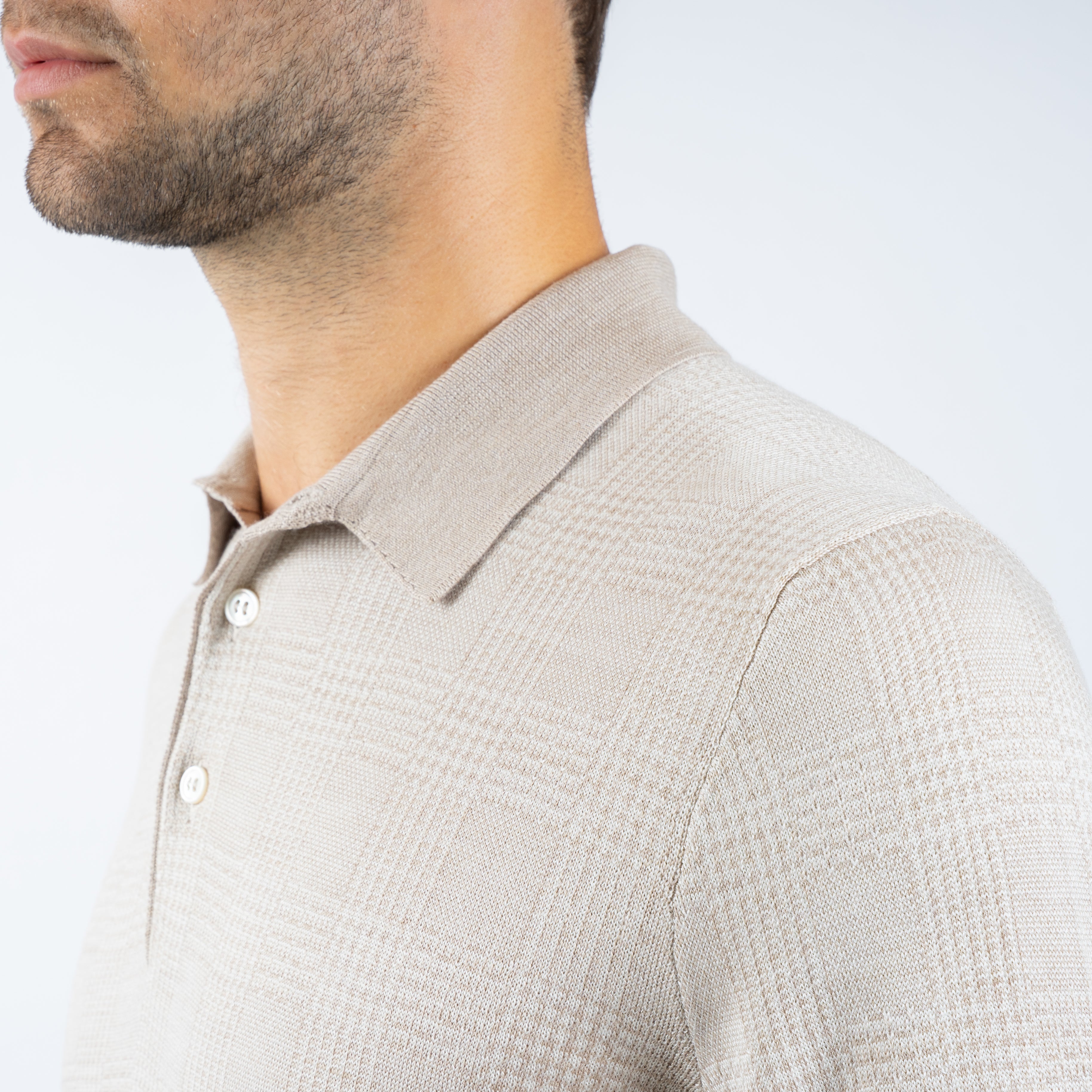 Gran Sasso Gebreide Polo Lange Mouw Beige Ruit | Wool & Silk
