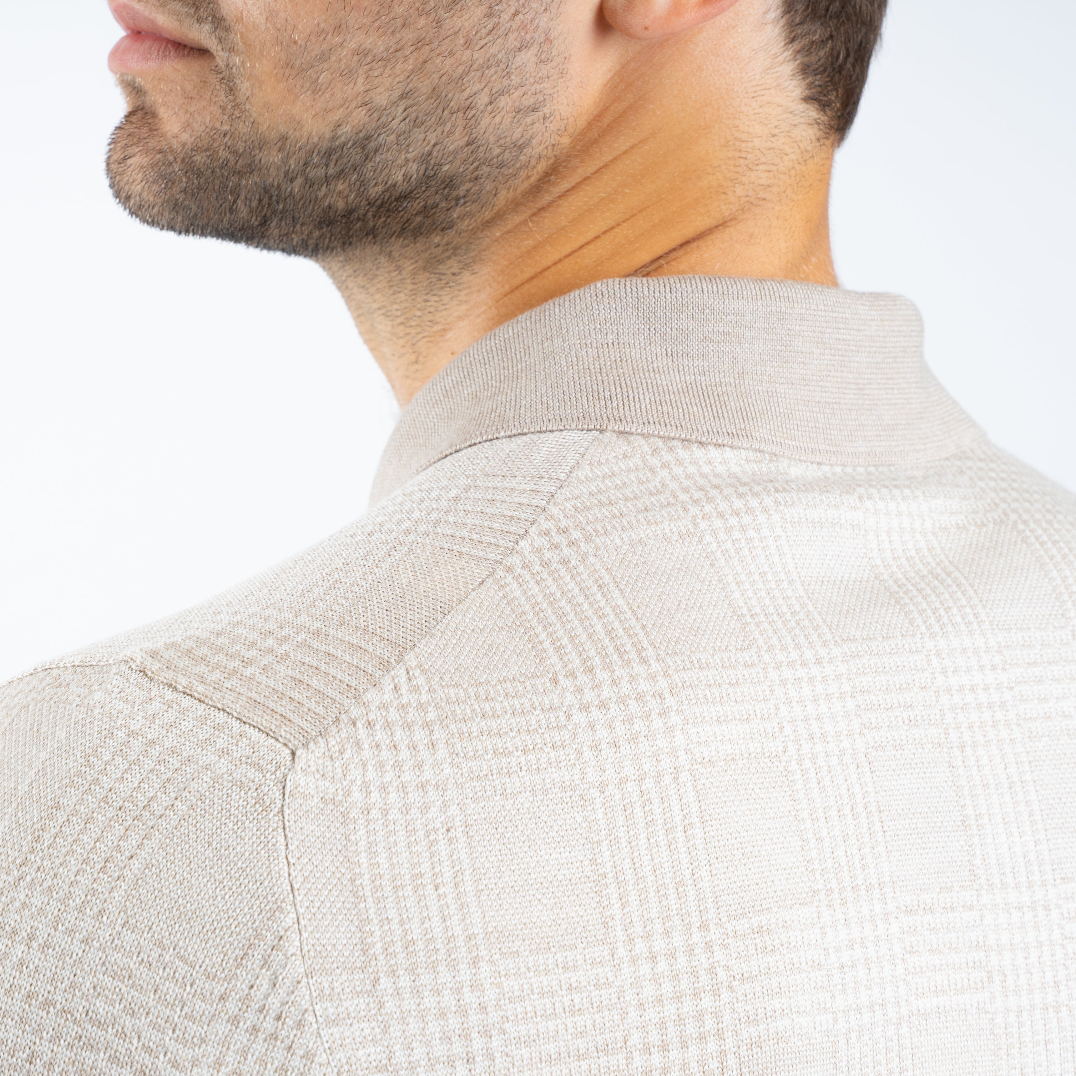 Gran Sasso Gebreide Polo Lange Mouw Beige Ruit | Wool & Silk