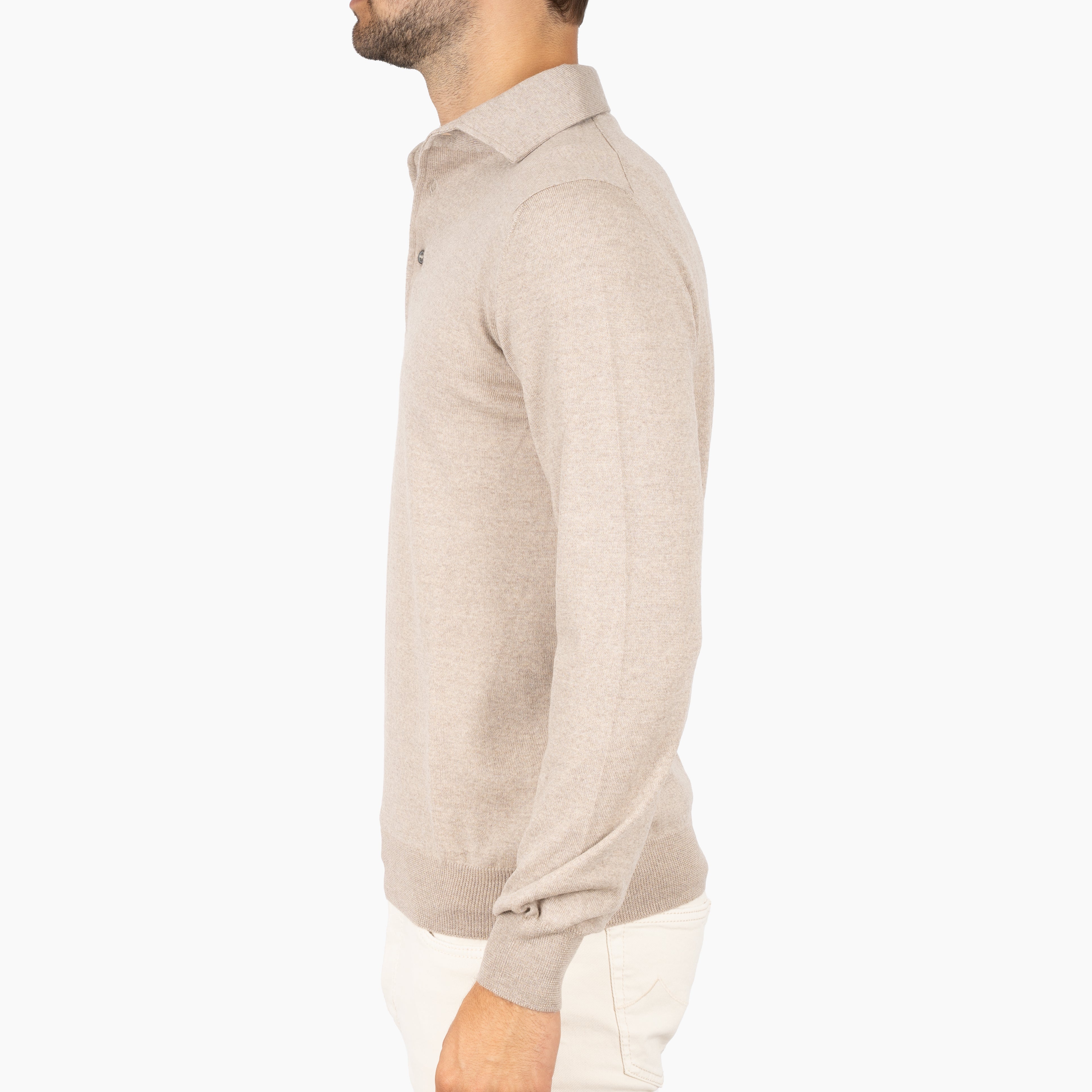 Gran Sasso Gebreide Polo Lange Mouw Beige | Extrafine Merino