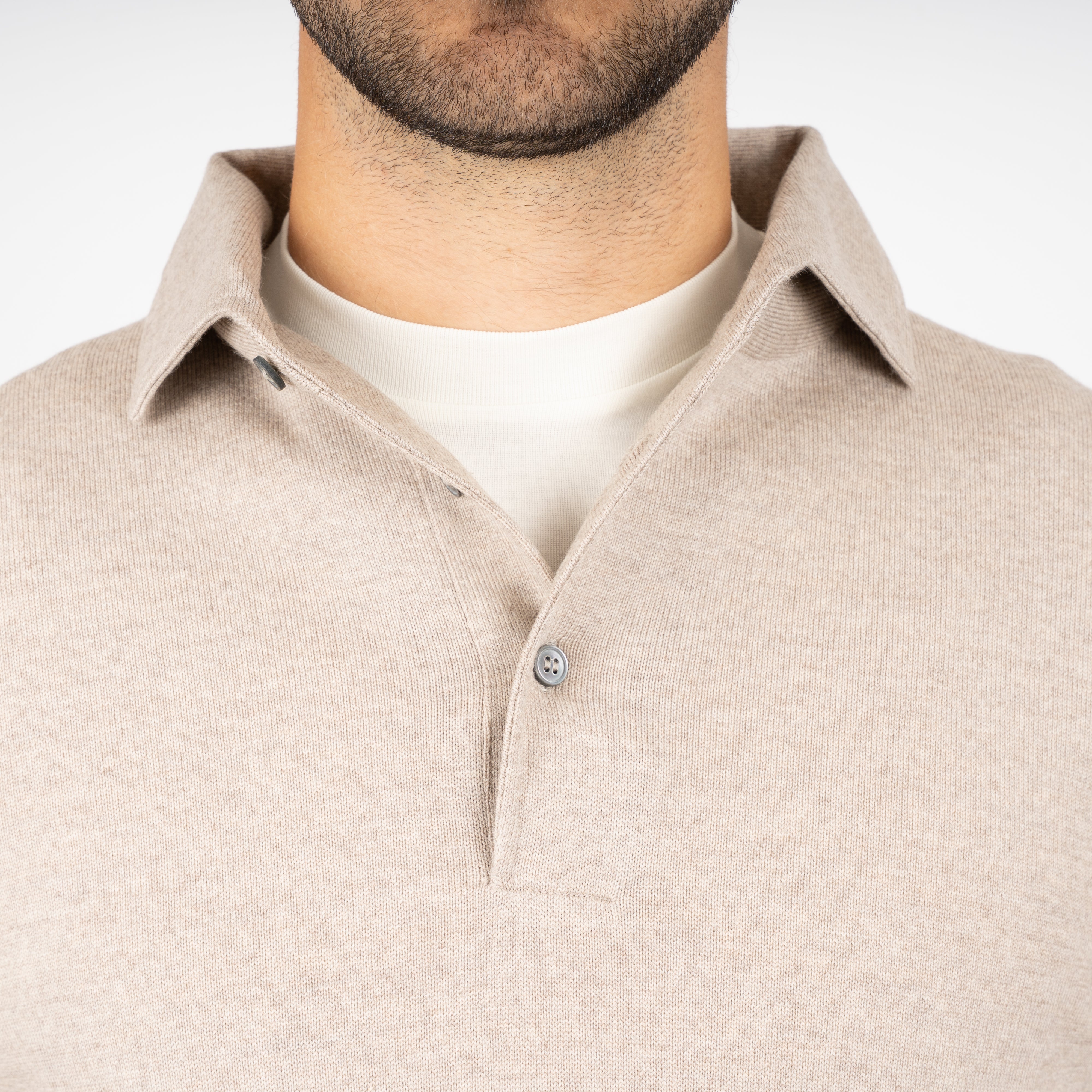 Gran Sasso Gebreide Polo Lange Mouw Beige | Extrafine Merino