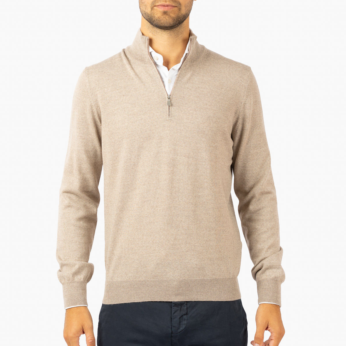 Gran Sasso Gebreide Trui met Rits Beige | Extrafine Merino