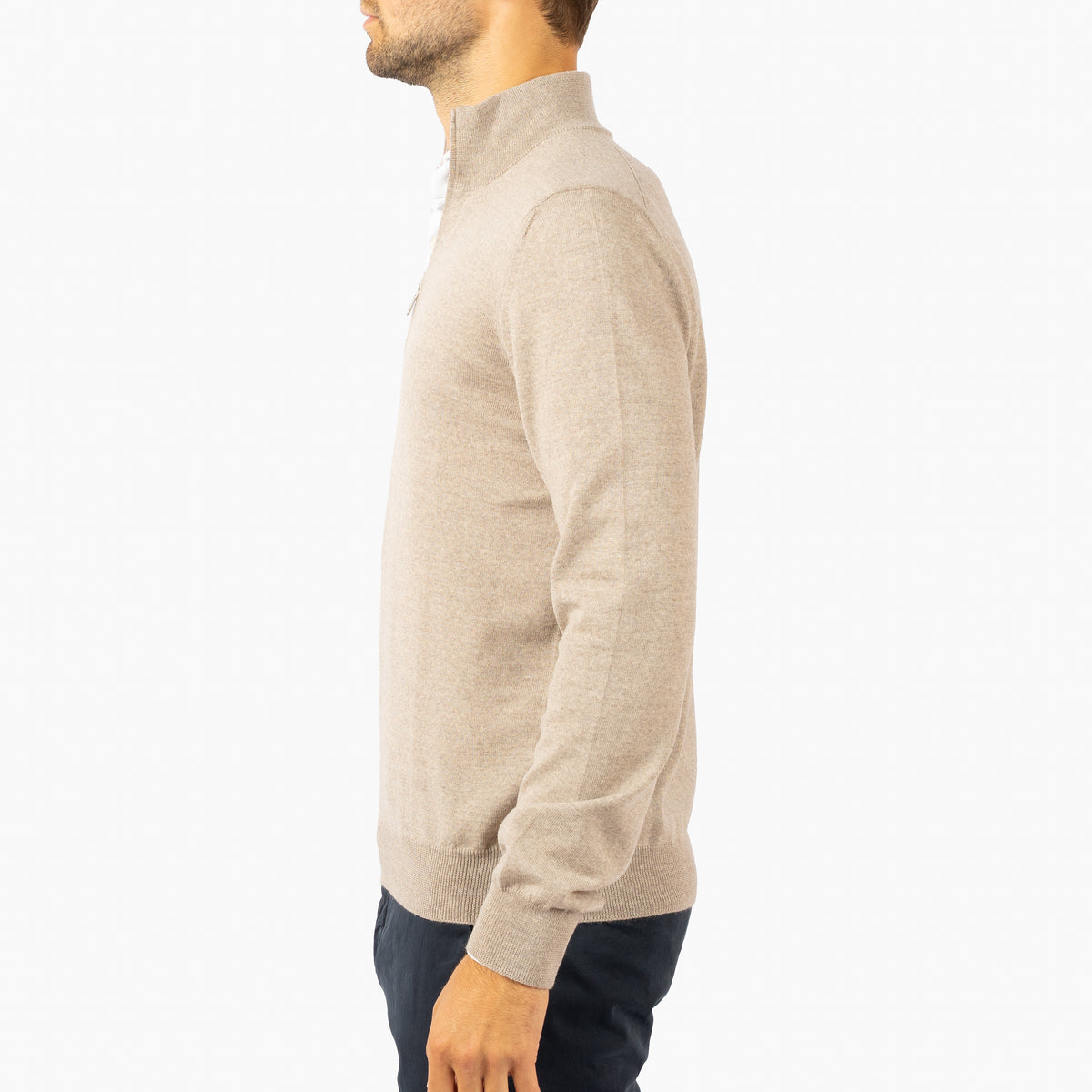 Gran Sasso Gebreide Trui met Rits Beige | Extrafine Merino