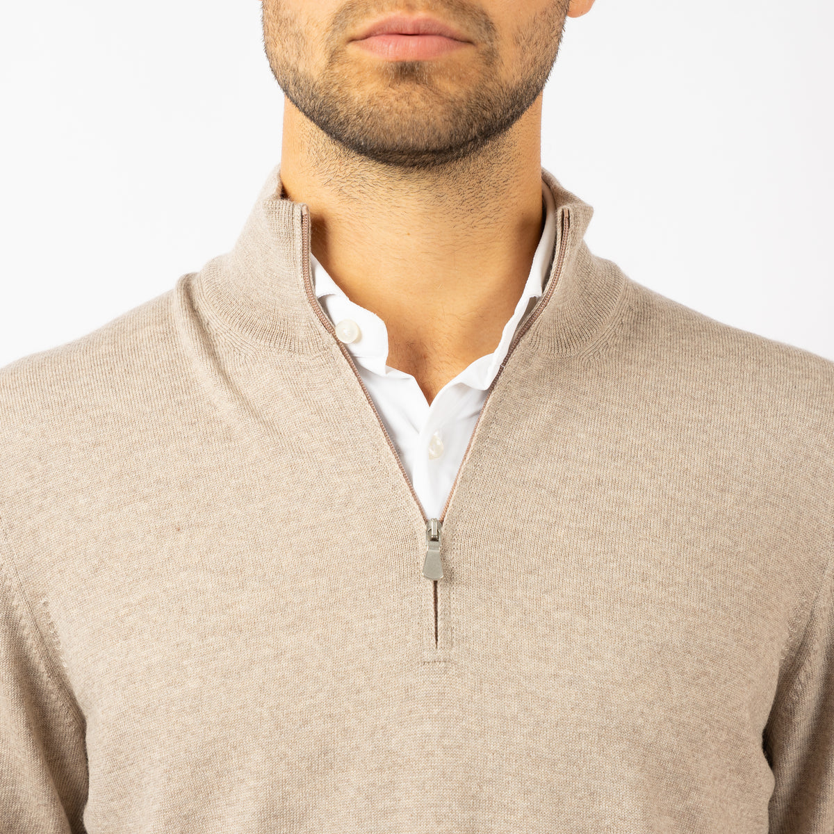 Gran Sasso Gebreide Trui met Rits Beige | Extrafine Merino
