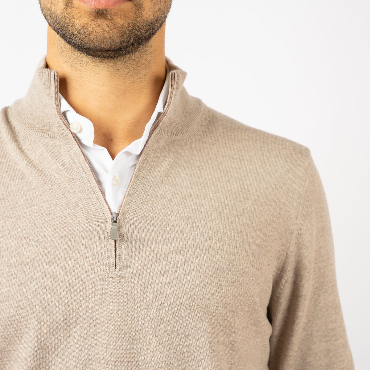 Gran Sasso Gebreide Trui met Rits Beige | Extrafine Merino