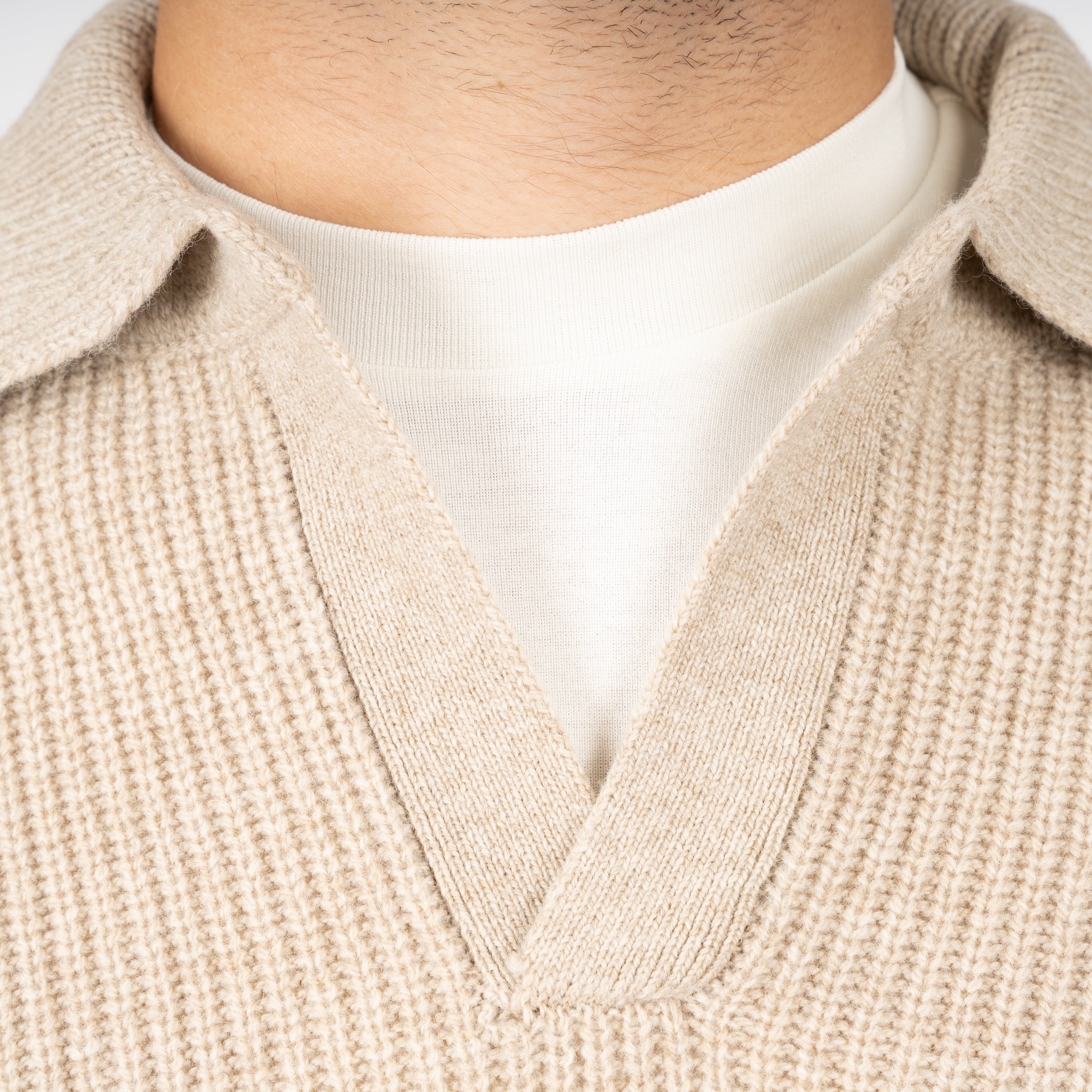 Gran Sasso Gebreide Buttonless Polotrui Beige | Super Geelong