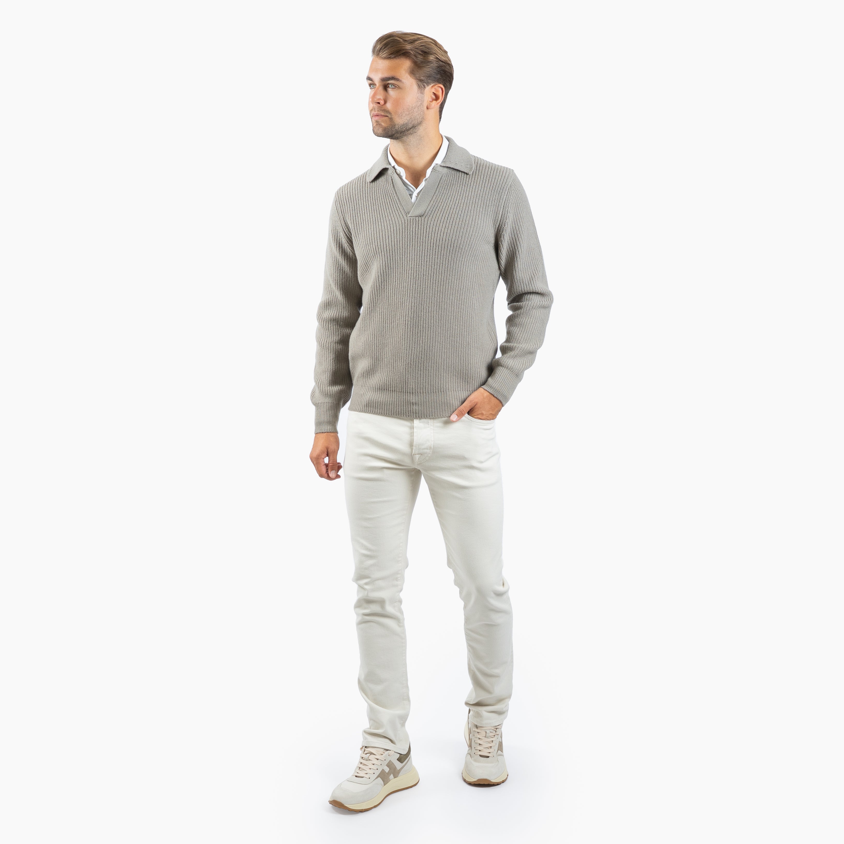 Gran Sasso Gebreide Buttonless Polotrui Sage Groen | Super Geelong