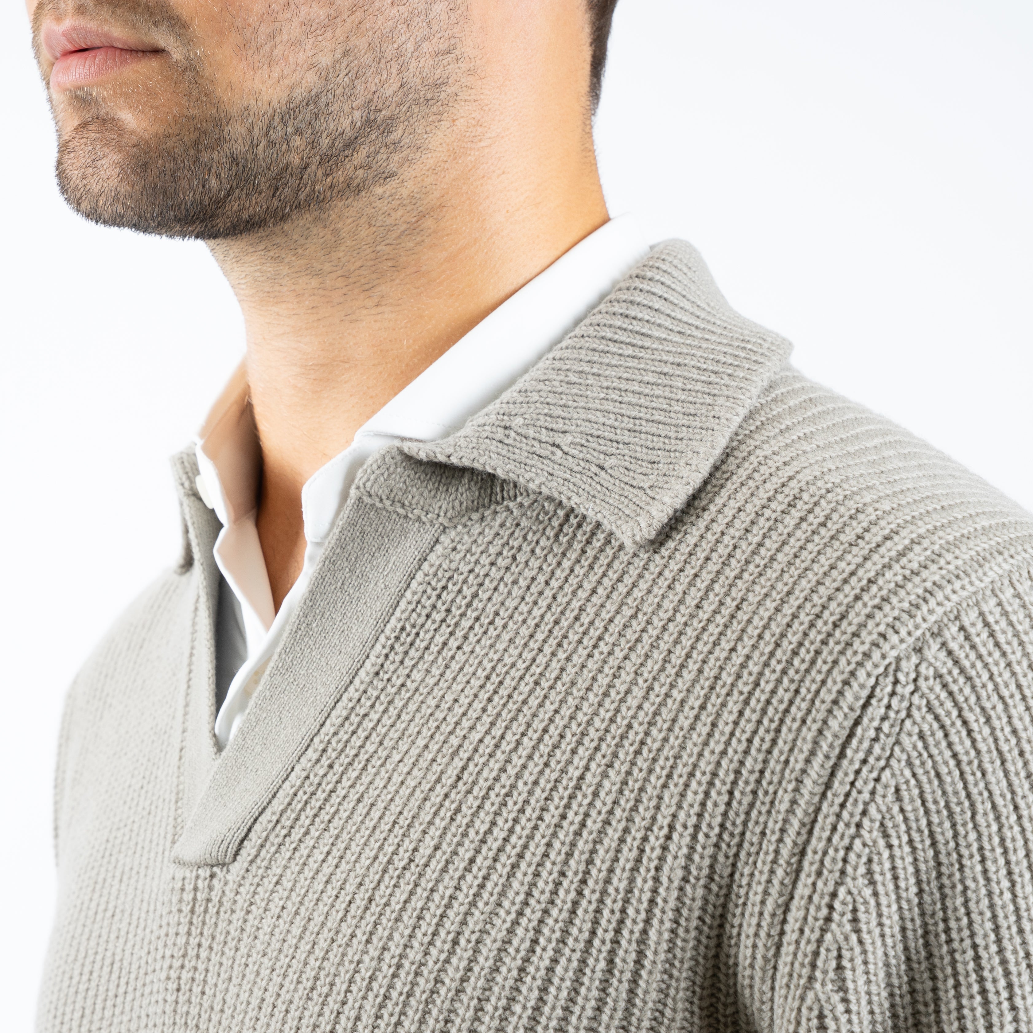Gran Sasso Gebreide Buttonless Polotrui Sage Groen | Super Geelong
