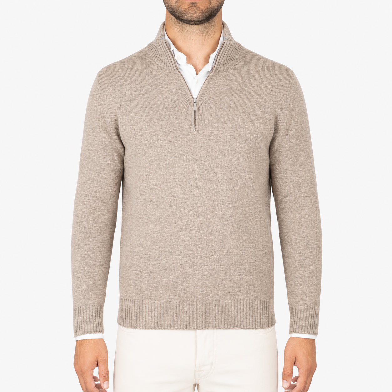 Gran Sasso Gebreide Trui met Rits Beige | Cashmere Lana