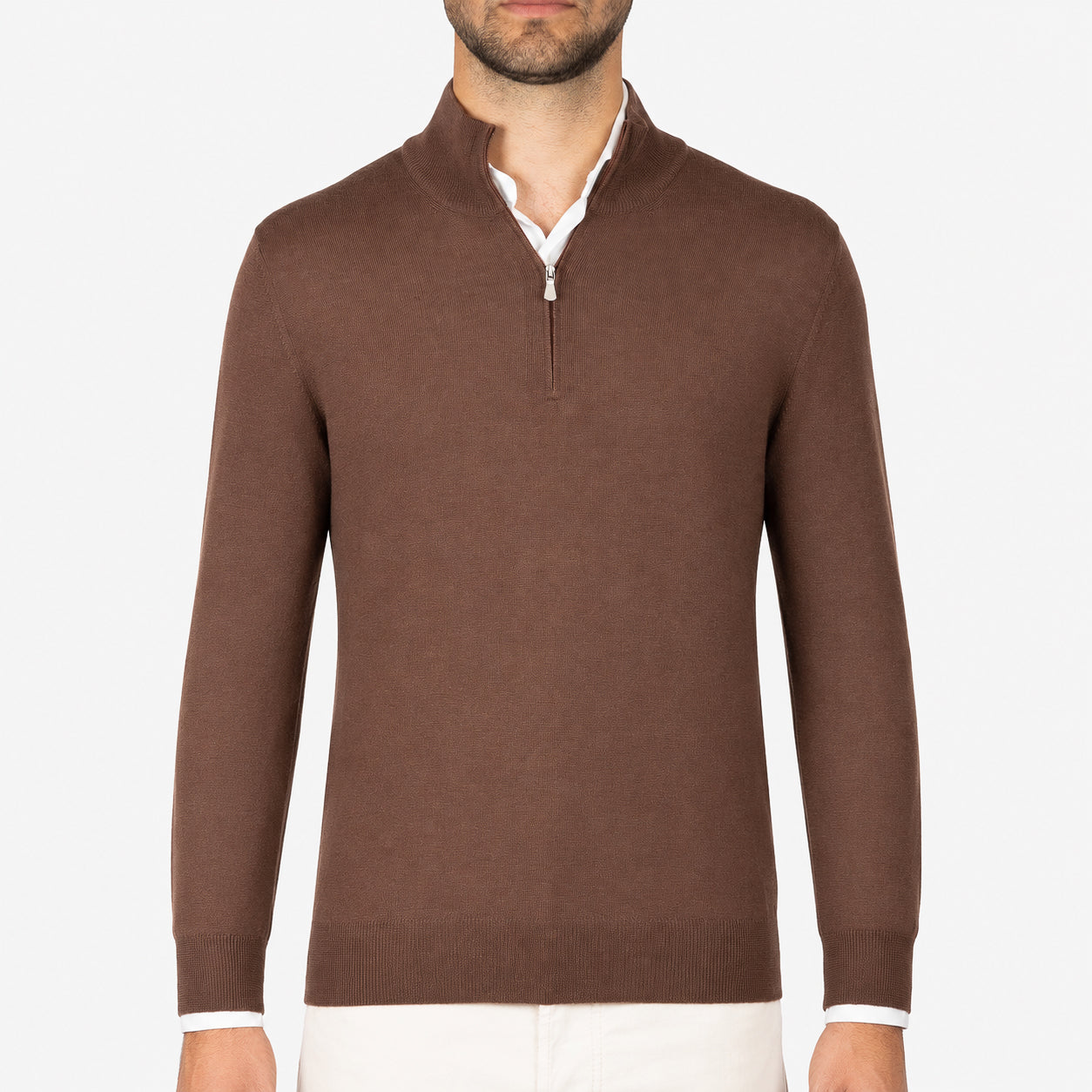 Gran Sasso Gebreide Trui met Rits Camel | Extrafine Merino