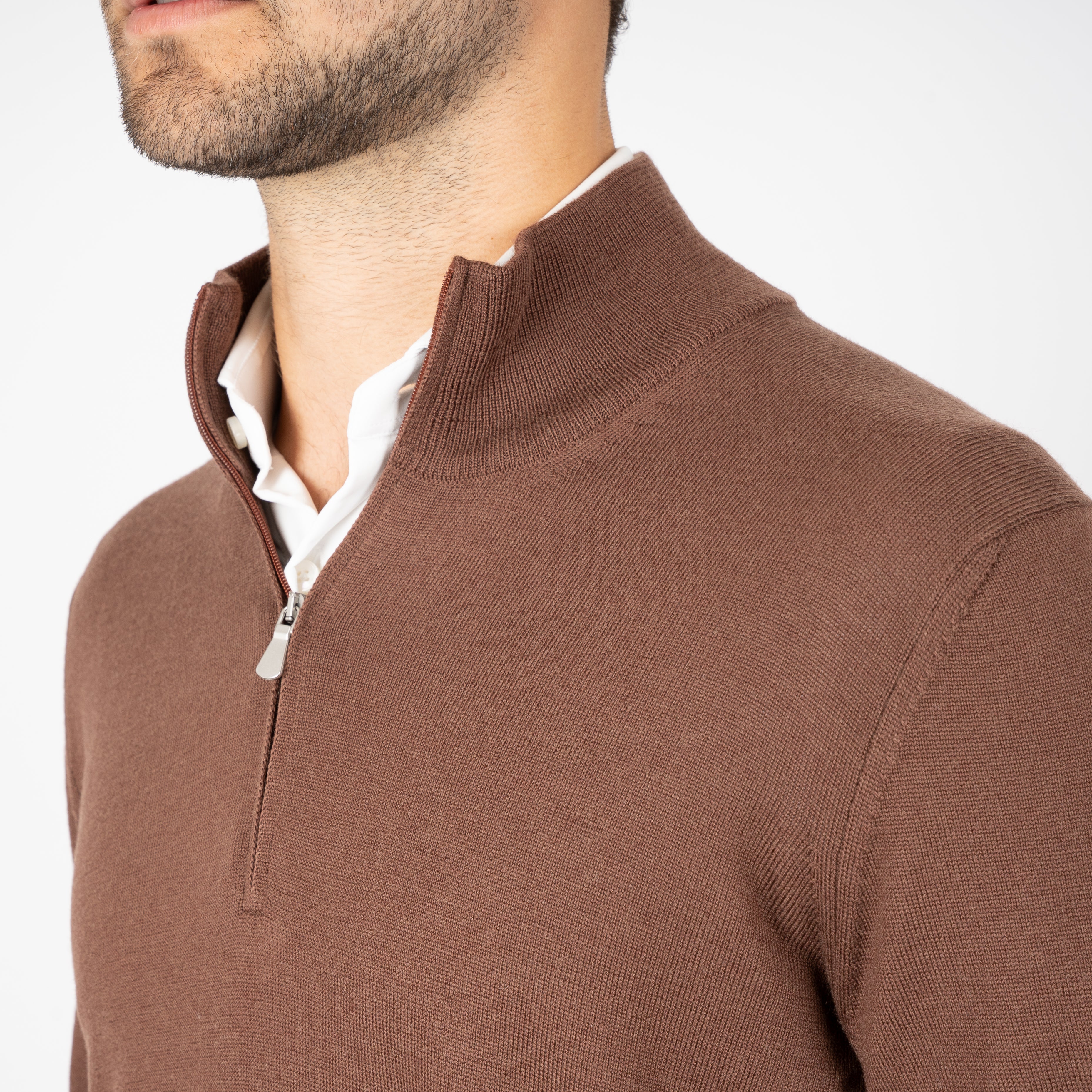Gran Sasso Gebreide Trui met Rits Camel | Extrafine Merino