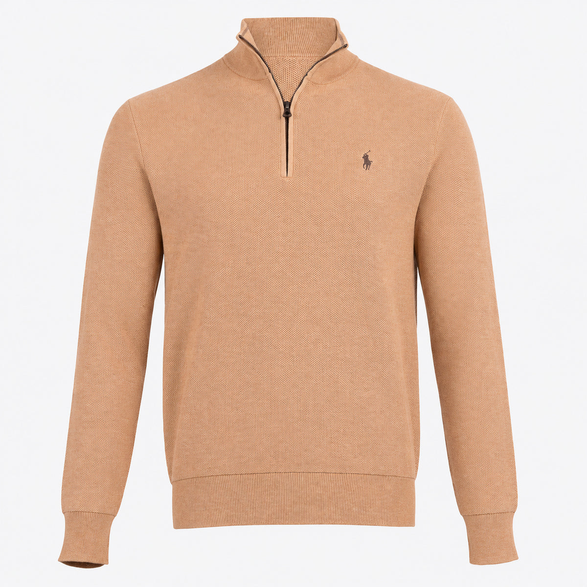 Ralph Lauren Gebreide Trui met Rits Camel | Mesh-Knit Cotton