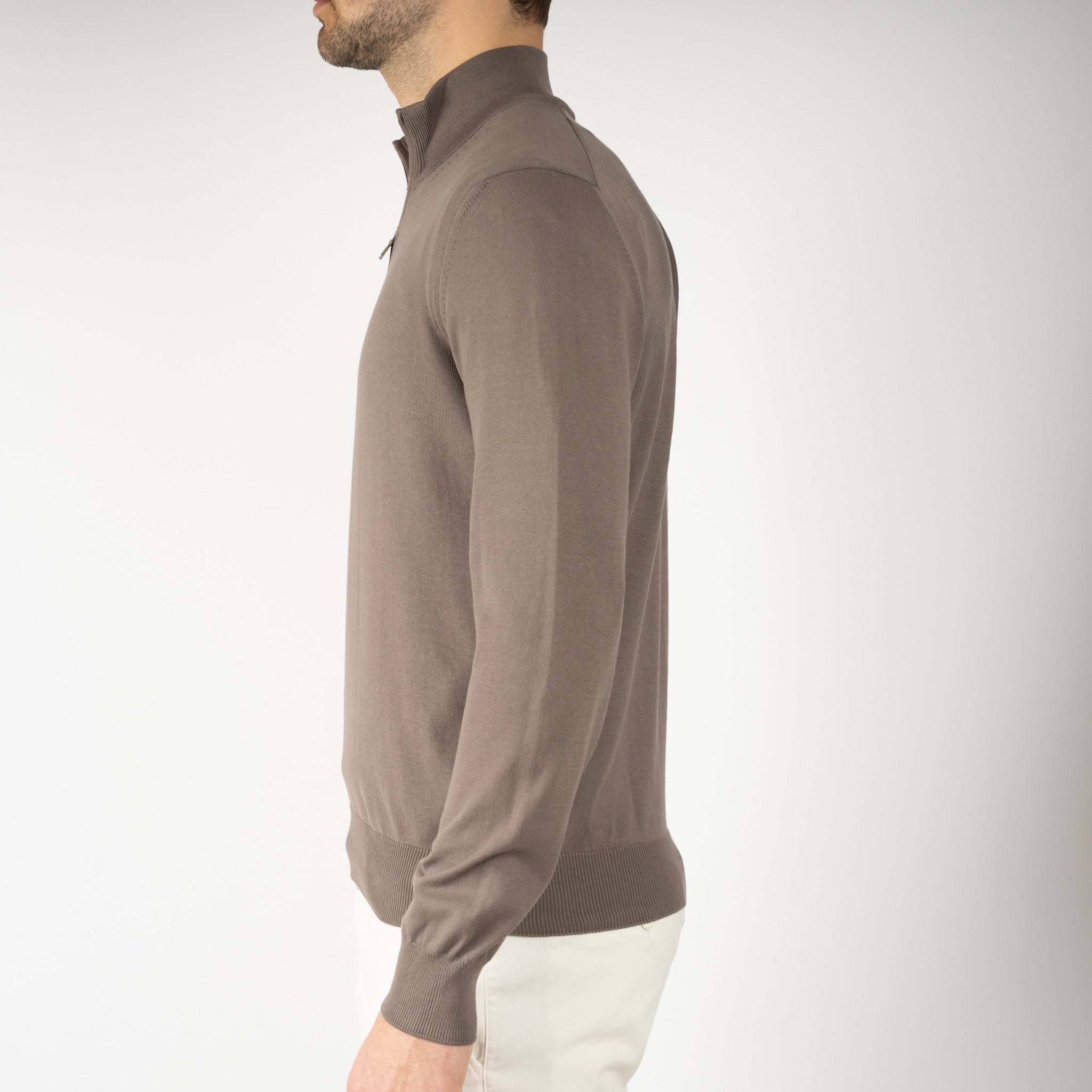 Gran Sasso Gebreide Trui met Rits Taupe | Egyptian Cotton