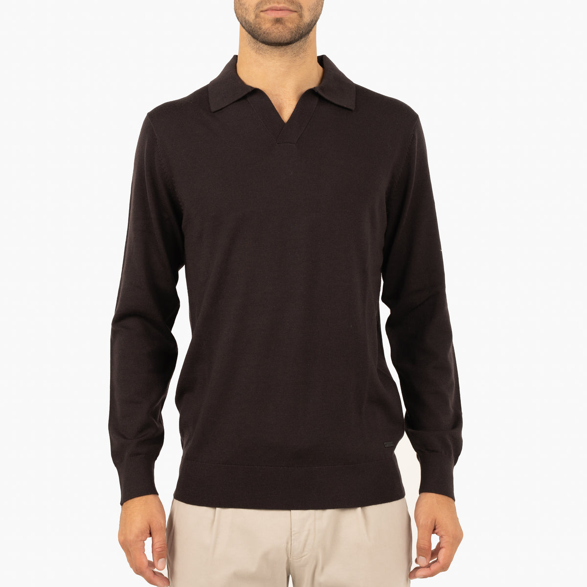 SEVEN DIALS Gebreide Buttonless Polotrui Bruin | Wyot