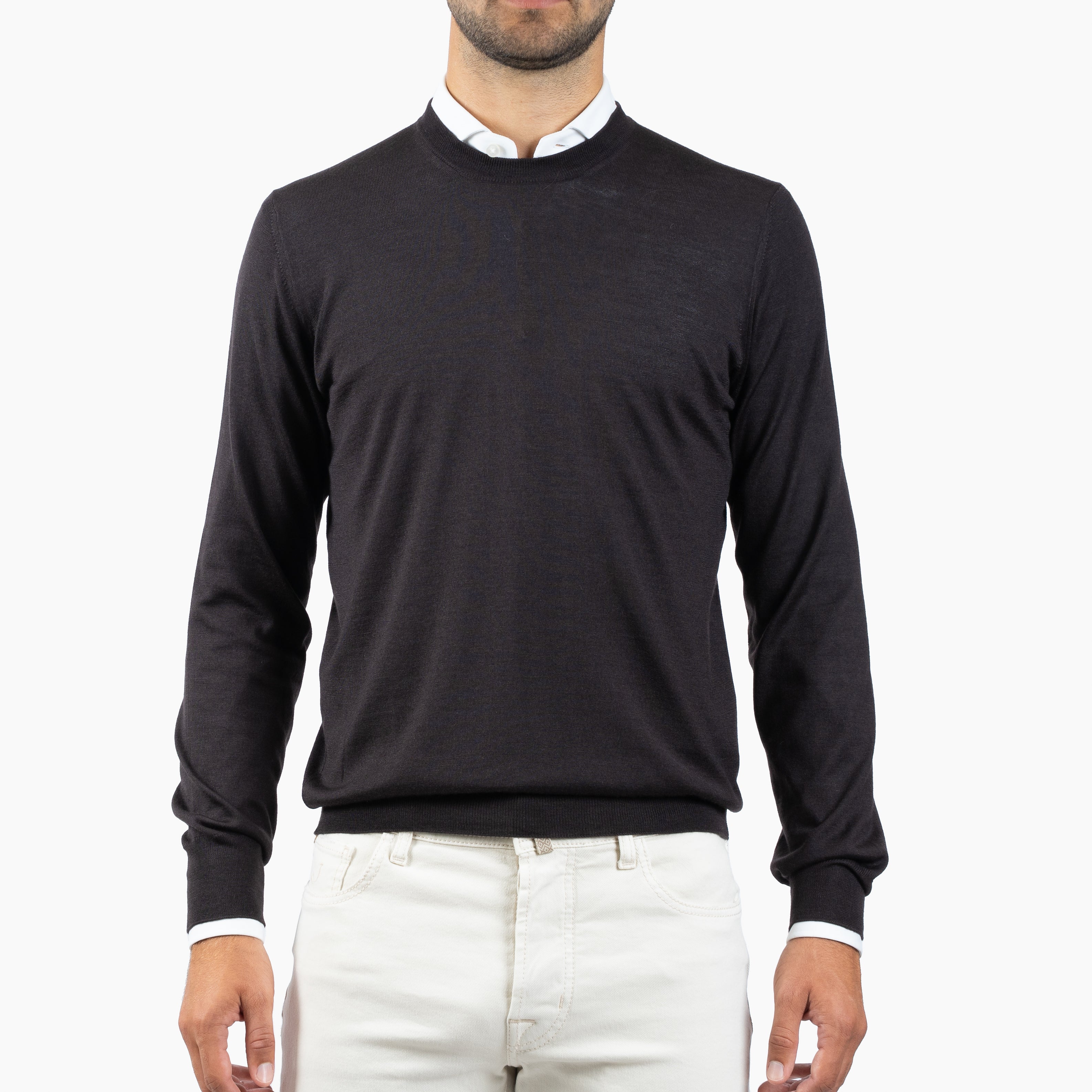 Gran Sasso Gebreide Trui Ronde Hals Bruin | Cashmere-Lana-Seta