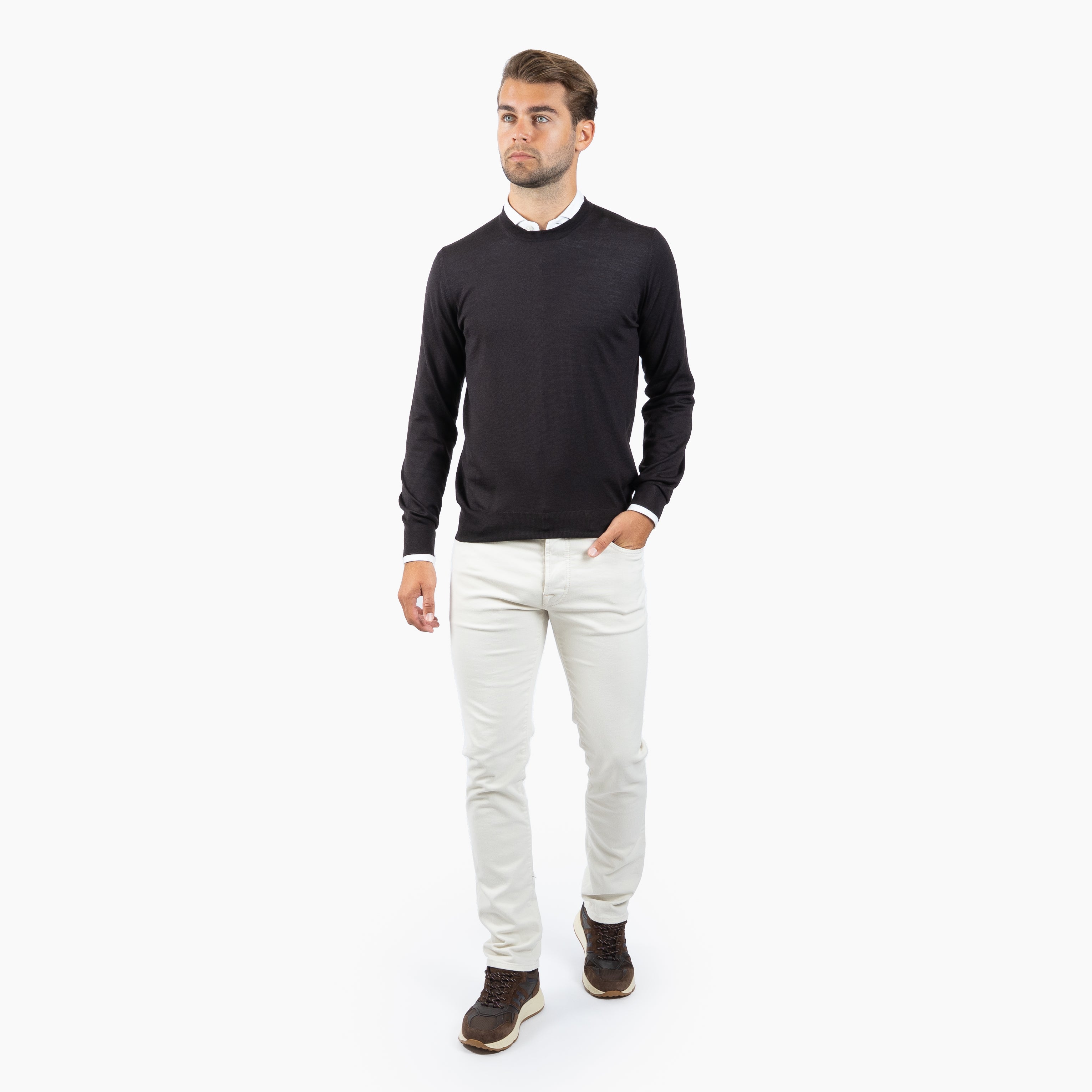 Gran Sasso Gebreide Trui Ronde Hals Bruin | Cashmere-Lana-Seta