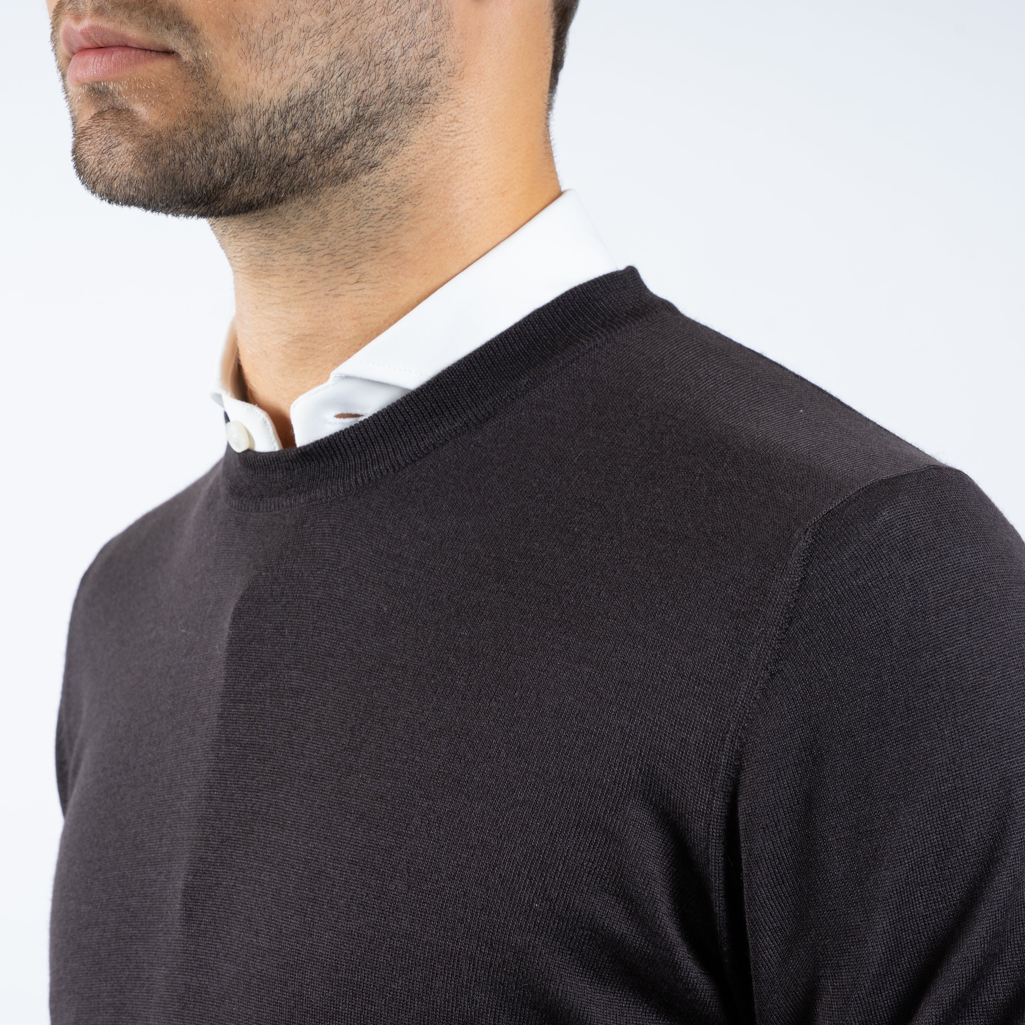 Gran Sasso Gebreide Trui Ronde Hals Bruin | Cashmere-Lana-Seta