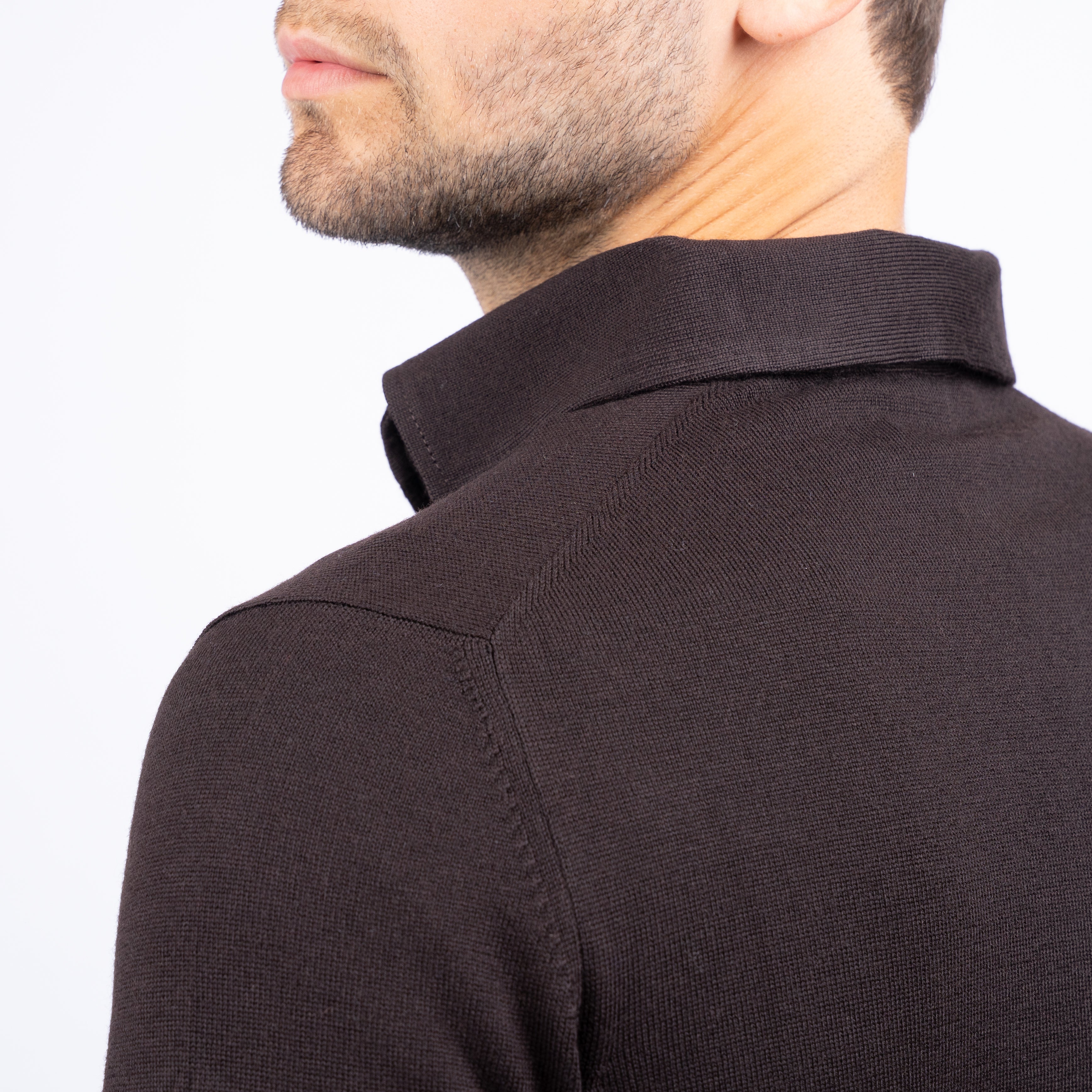 Gran Sasso Gebreide Polo Lange Mouw Bruin | Extrafine Merino