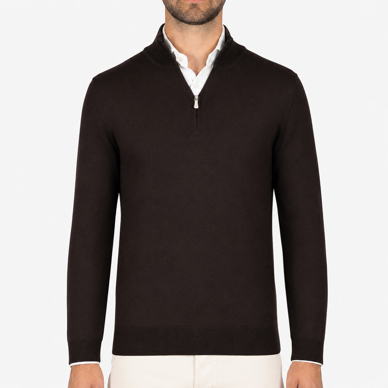 Gran Sasso Gebreide Trui met Rits Bruin | Extrafine Merino