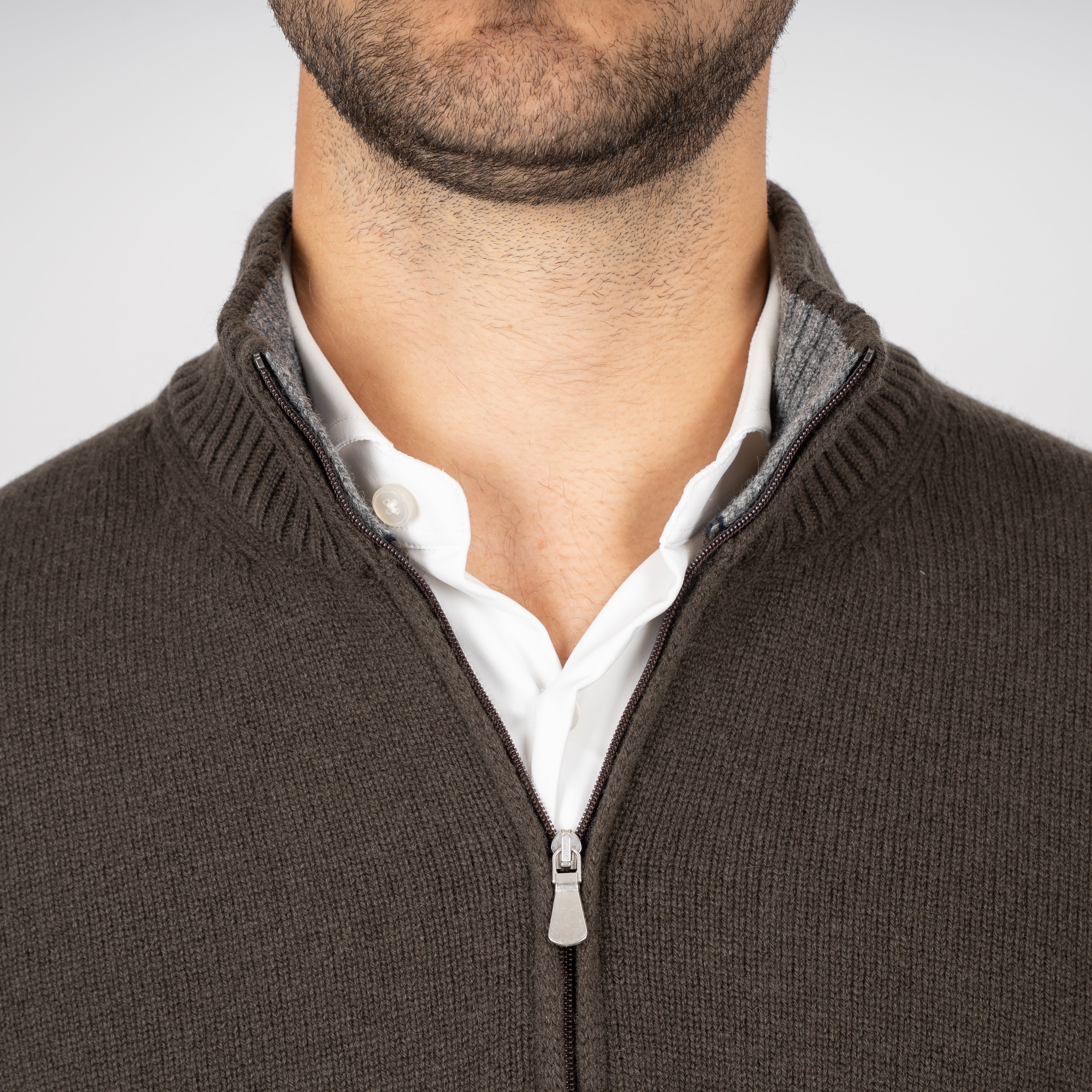 Gran Sasso Gebreide Trui met Rits Bruin | Cashmere Lana