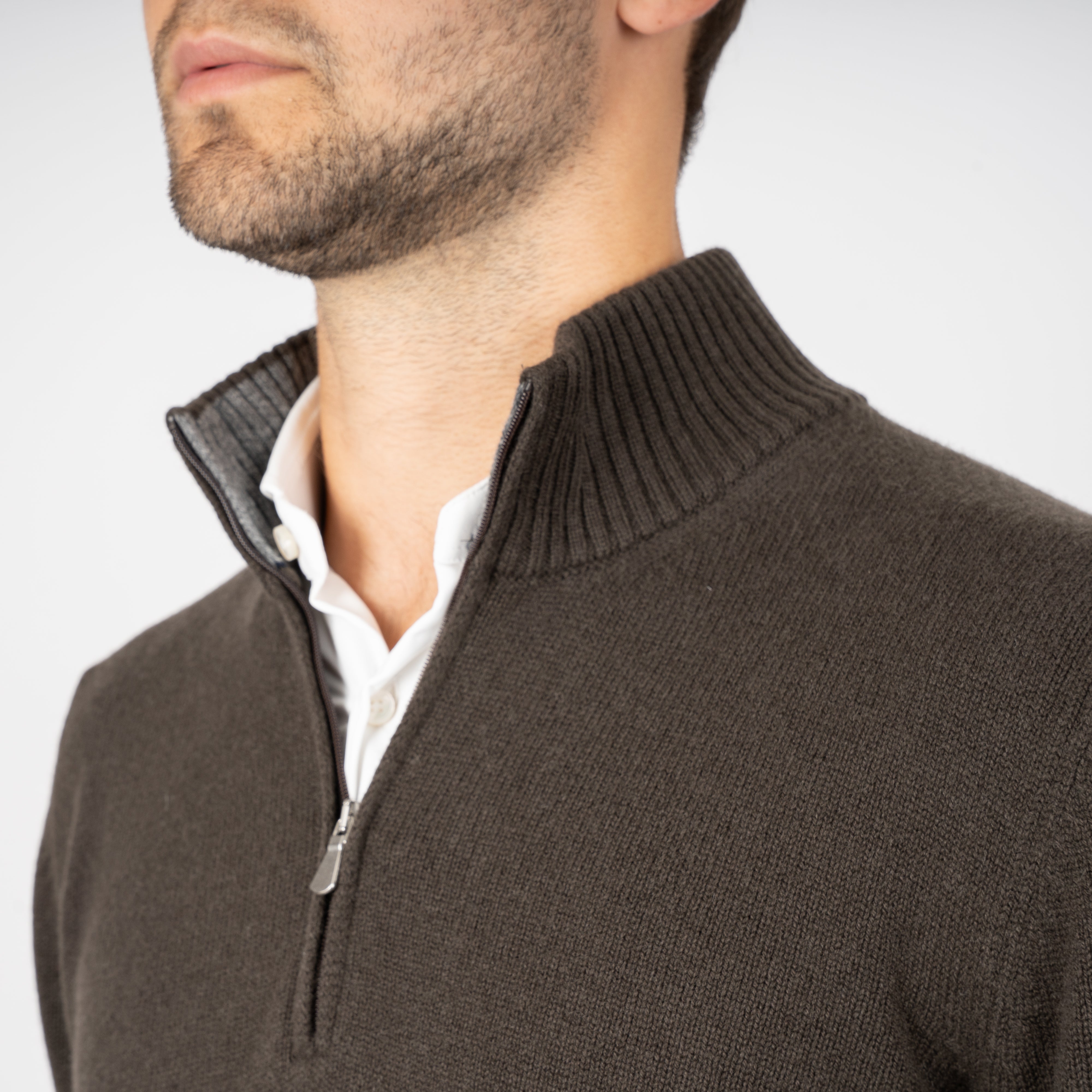 Gran Sasso Gebreide Trui met Rits Bruin | Cashmere Lana
