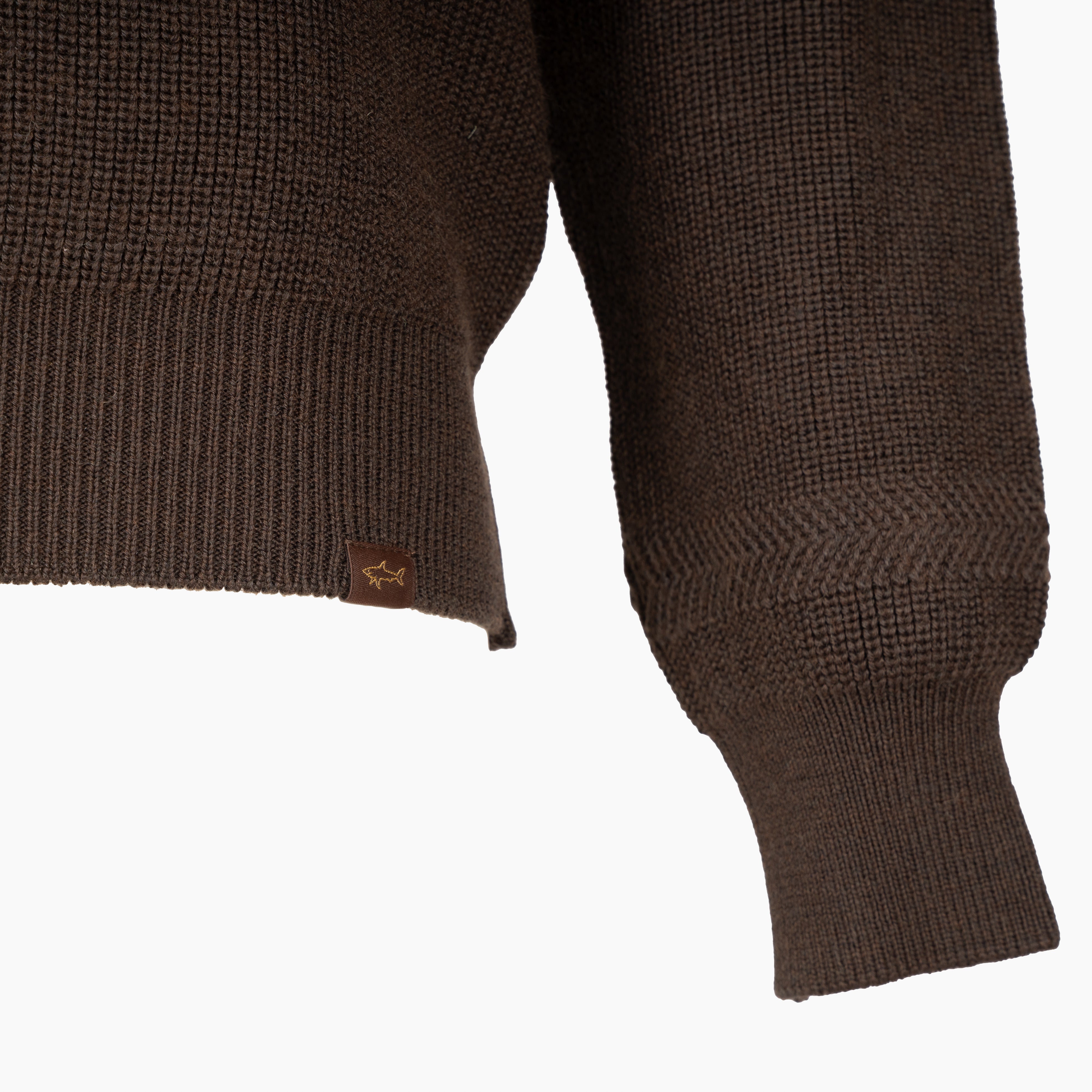 Paul & Shark Gebreide Trui met Rits Bruin | Shark Tag Tech Wool