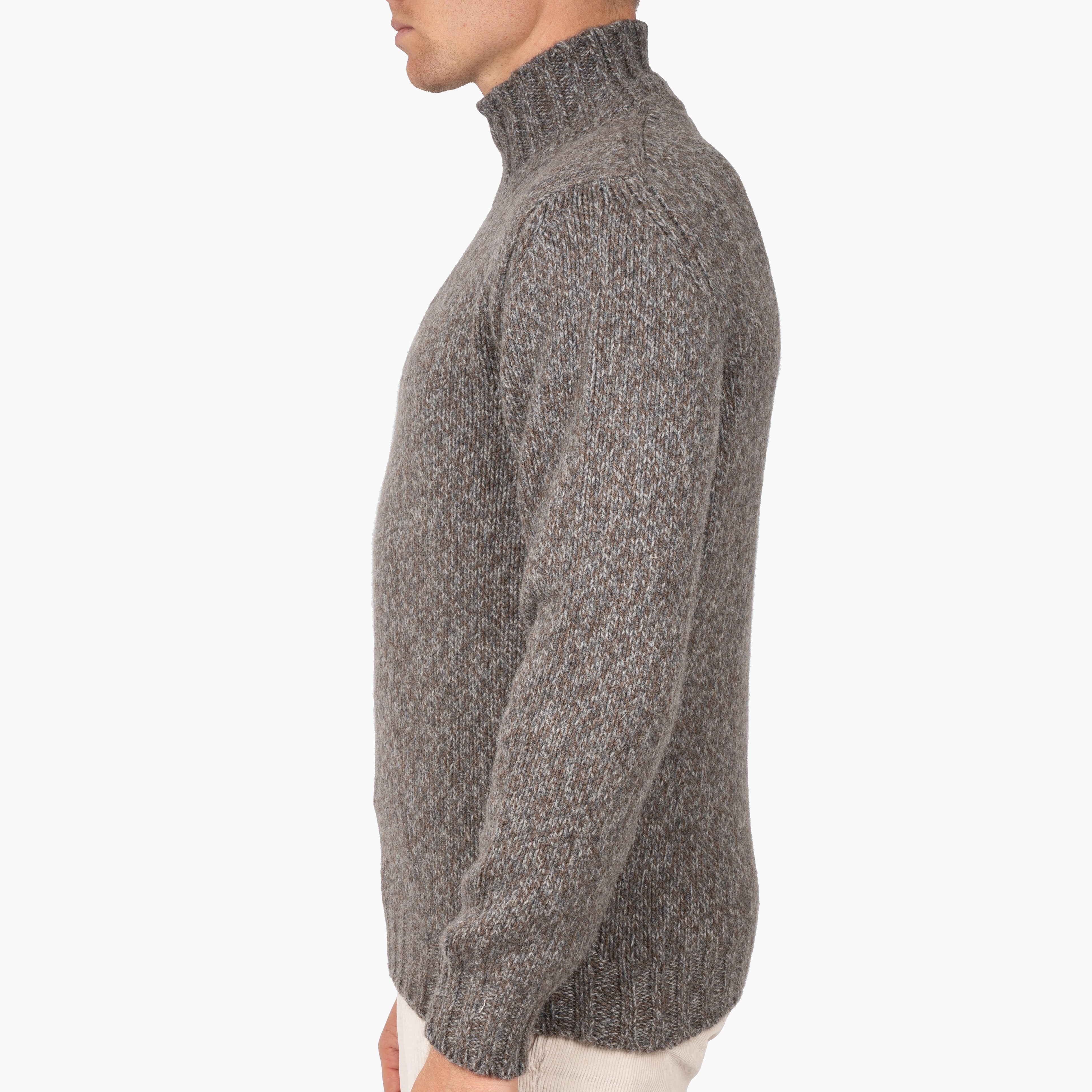 Fedeli Gebreide Turtleneck Trui Bruin & Grijs | Onda Baby Alpaca