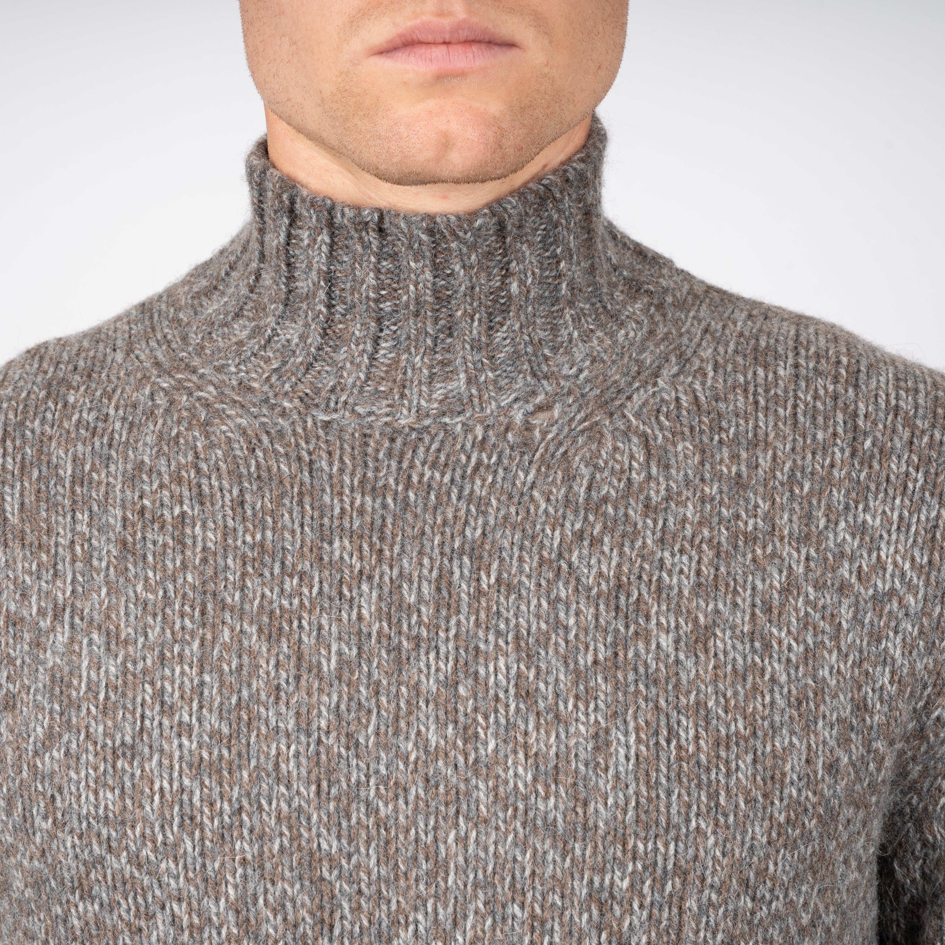 Fedeli Gebreide Turtleneck Trui Bruin & Grijs | Onda Baby Alpaca