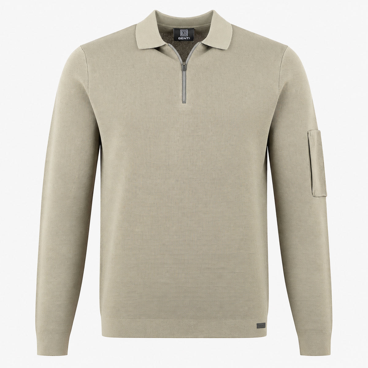 Genti Polo Lange Mouw met Rits Lichtgroen | Cool Dry