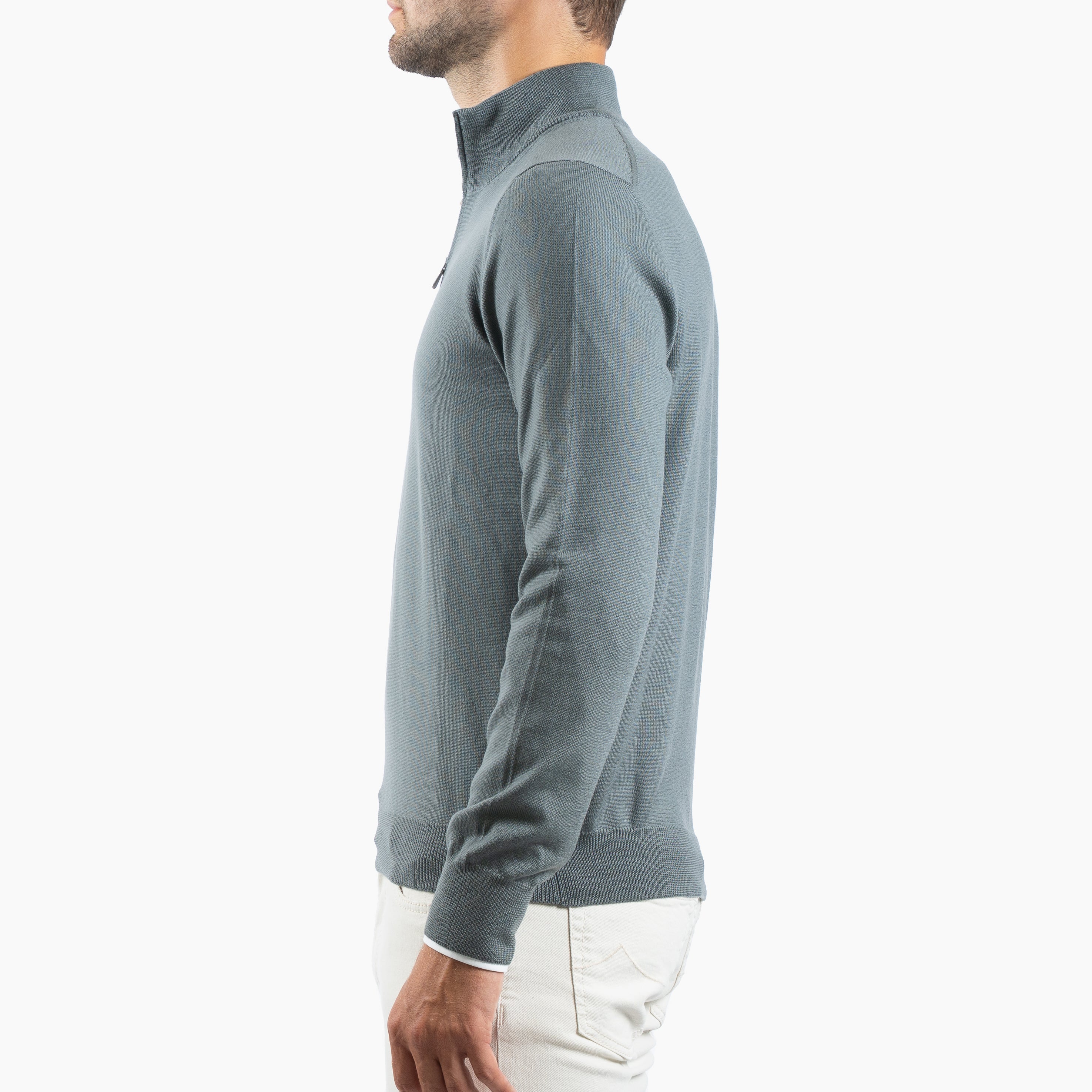 Gran Sasso Gebreide Trui met Rits Middengroen | Extrafine Merino