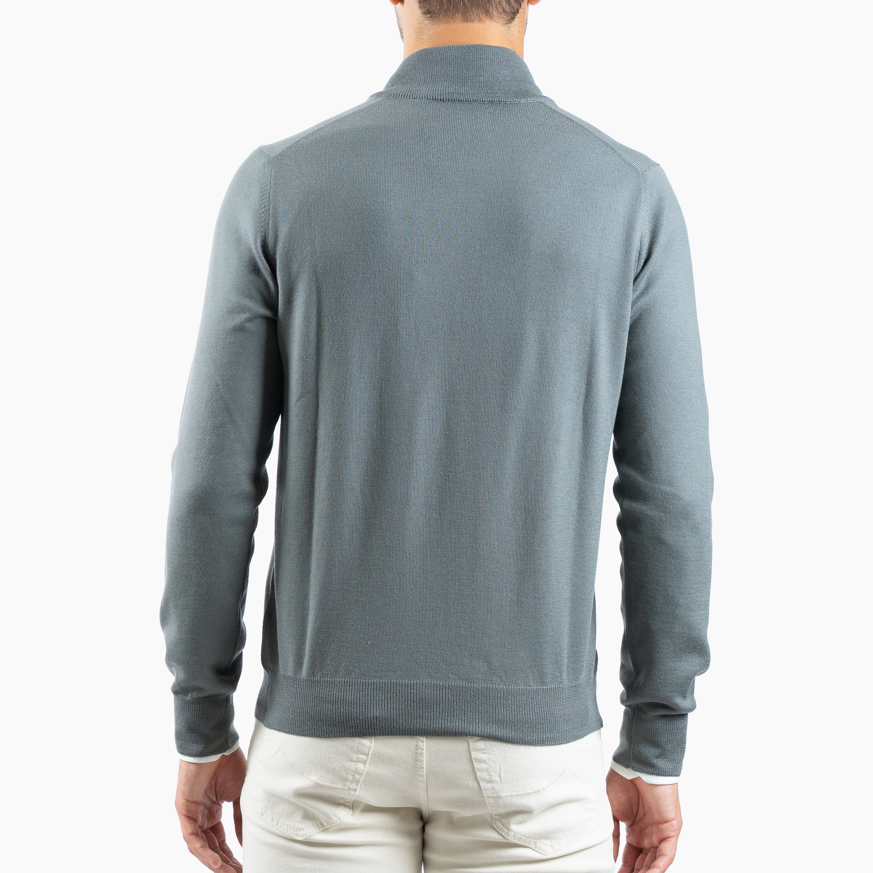 Gran Sasso Gebreide Trui met Rits Middengroen | Extrafine Merino